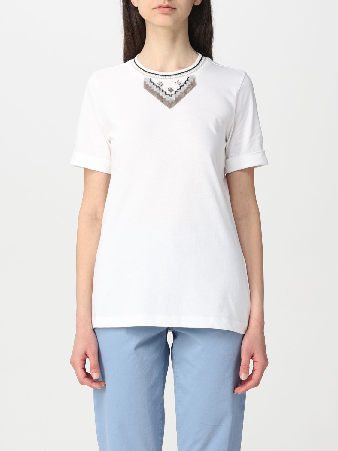 T-shirt Lorena Antoniazzi: T-shirt Lorena Antoniazzi in cotone con ricami panna 1