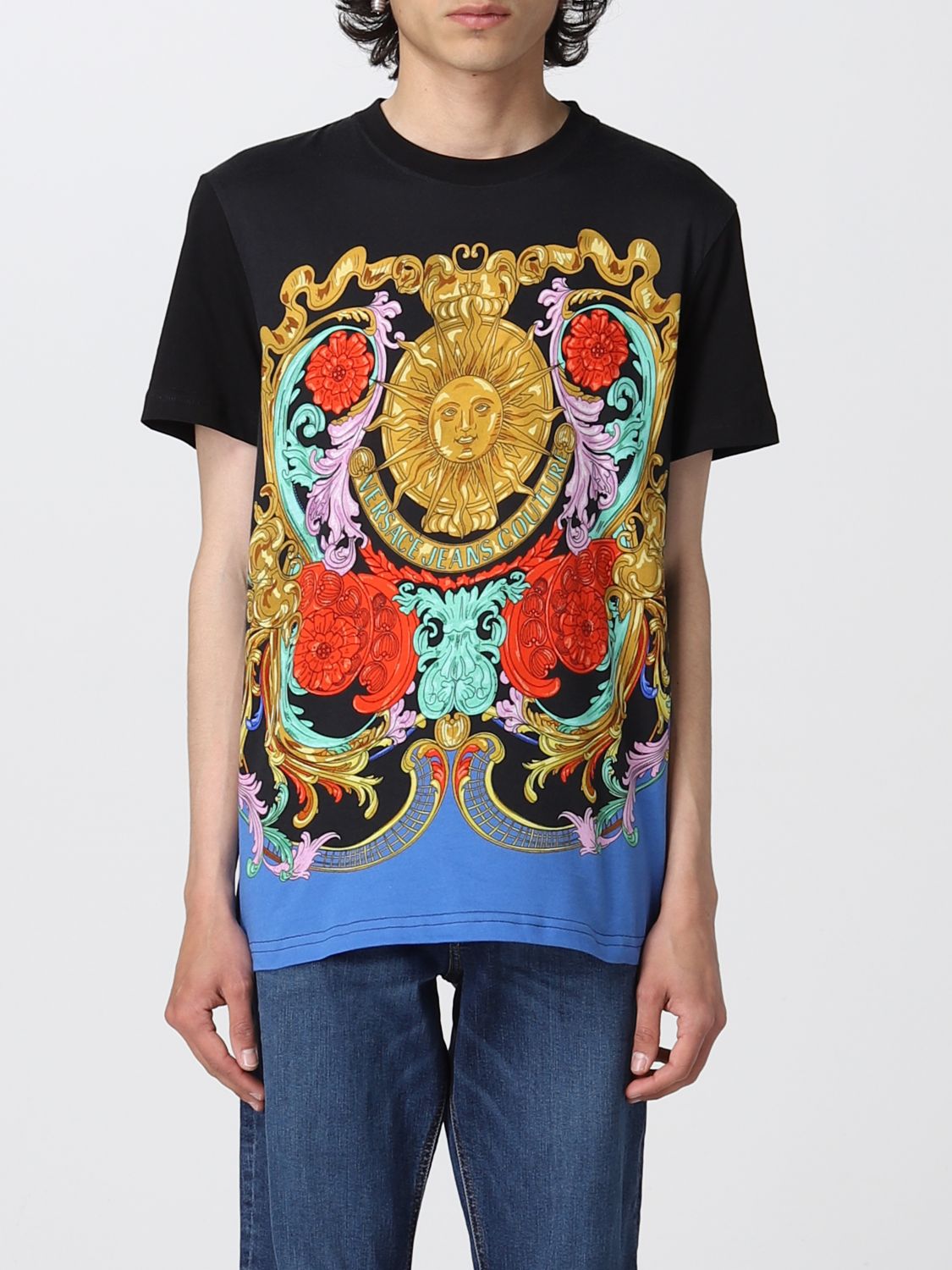 VERSACE JEANS COUTURE: T-shirt with Sun Flower Garland print