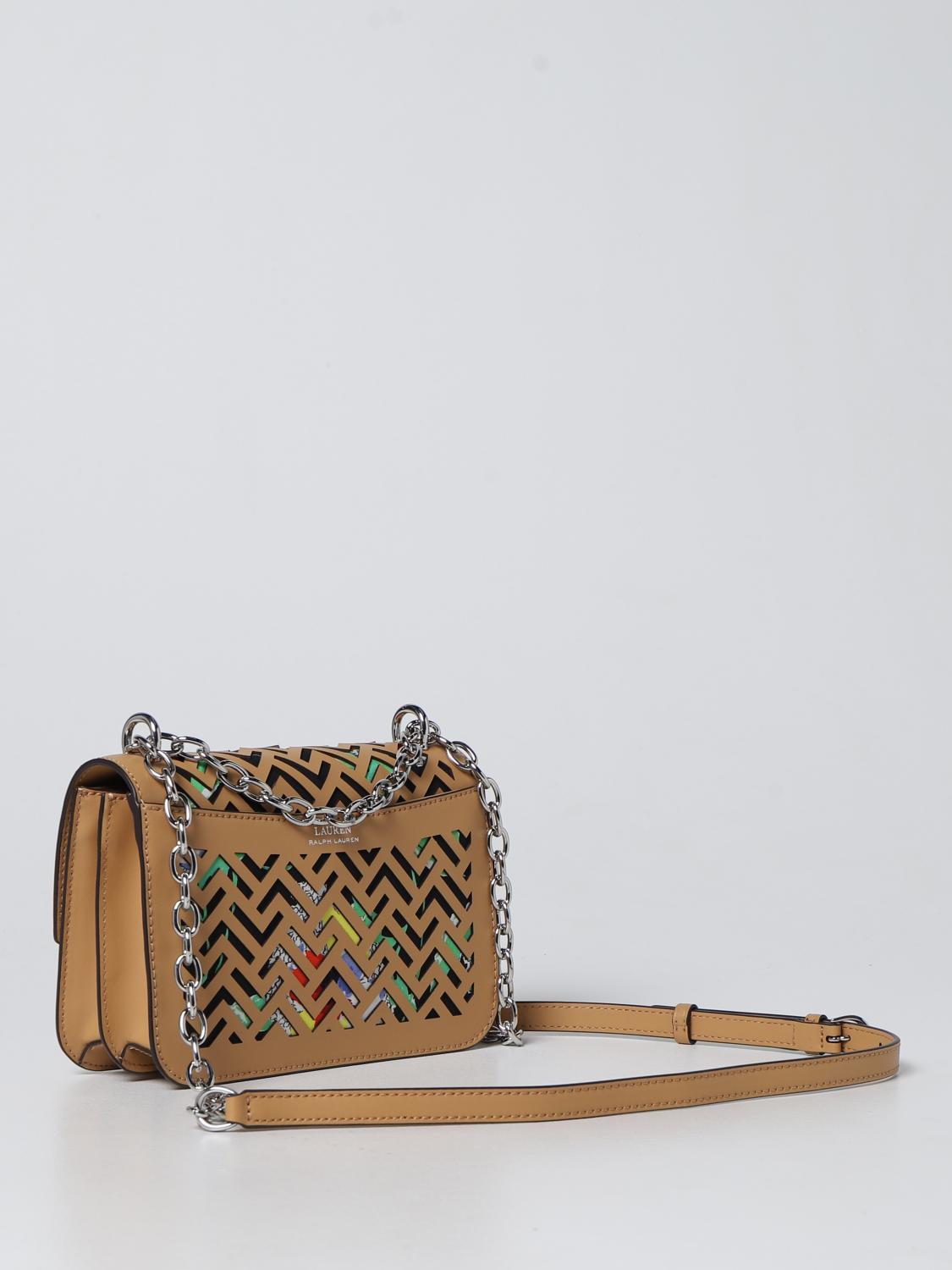 LAUREN RALPH LAUREN bag in leather and printed fabric Beige