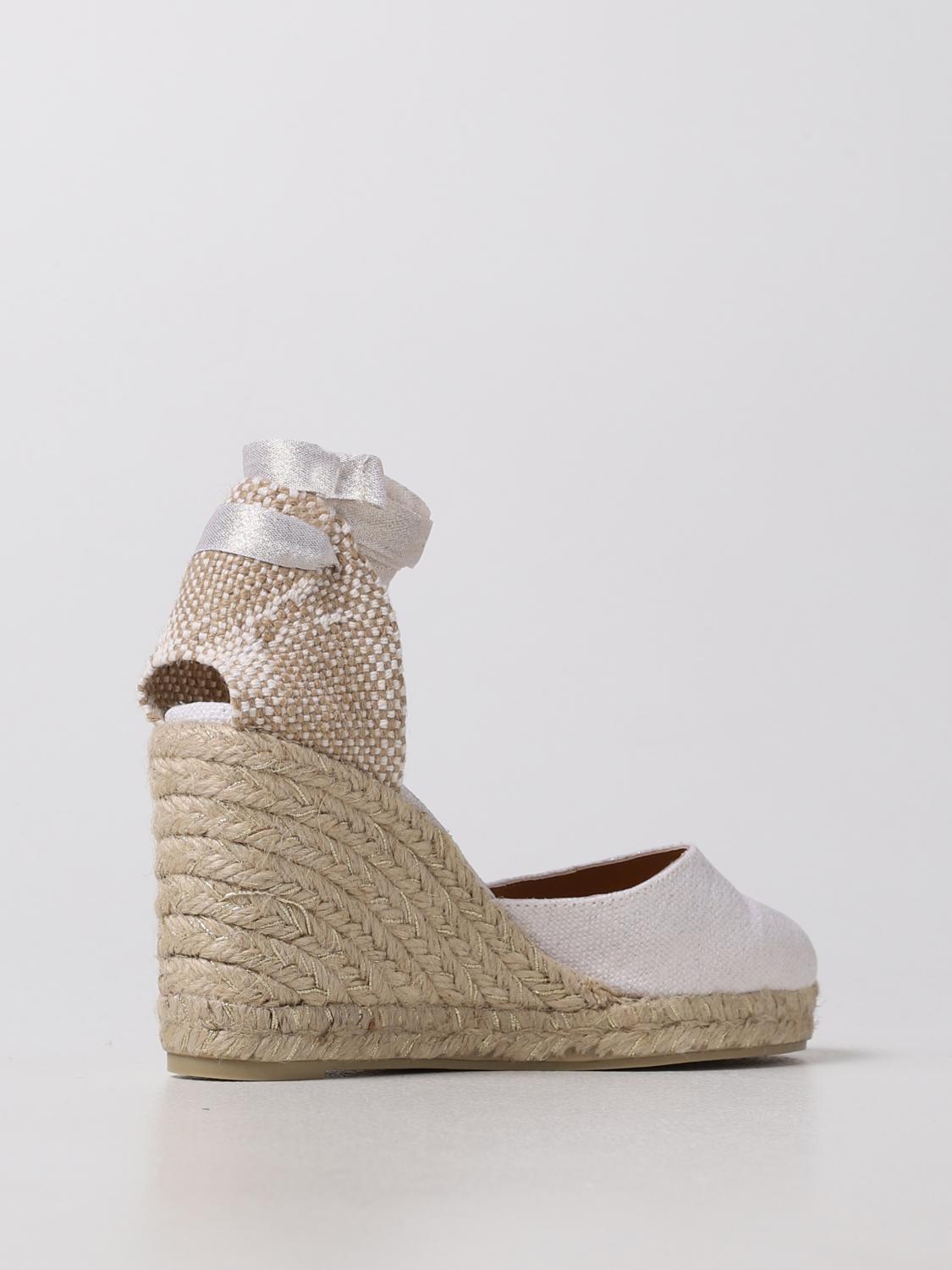 white canvas wedge pumps