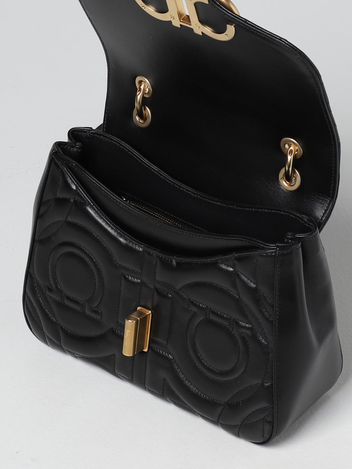 FERRAGAMO: Gancini matelassé leather bag - Black