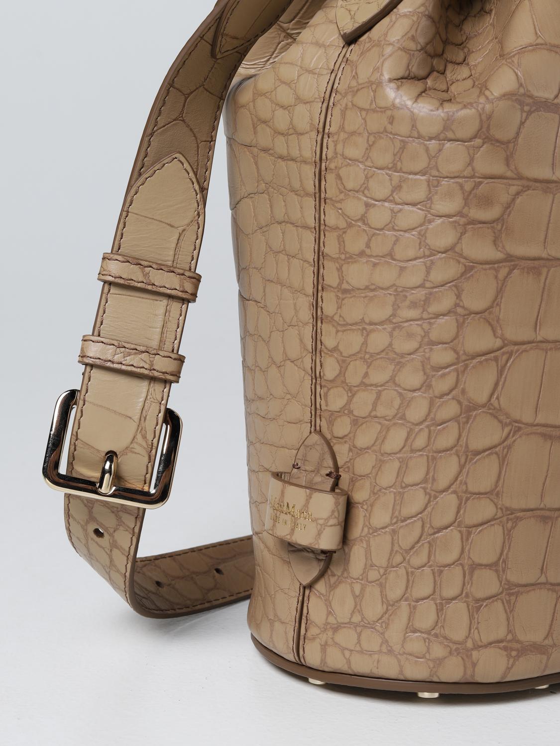 MAX MARA: Borsa a secchiello in pelle con stampa cocco - Beige | Borsa A  Mano Max Mara 45110526600 GIGLIO.COM