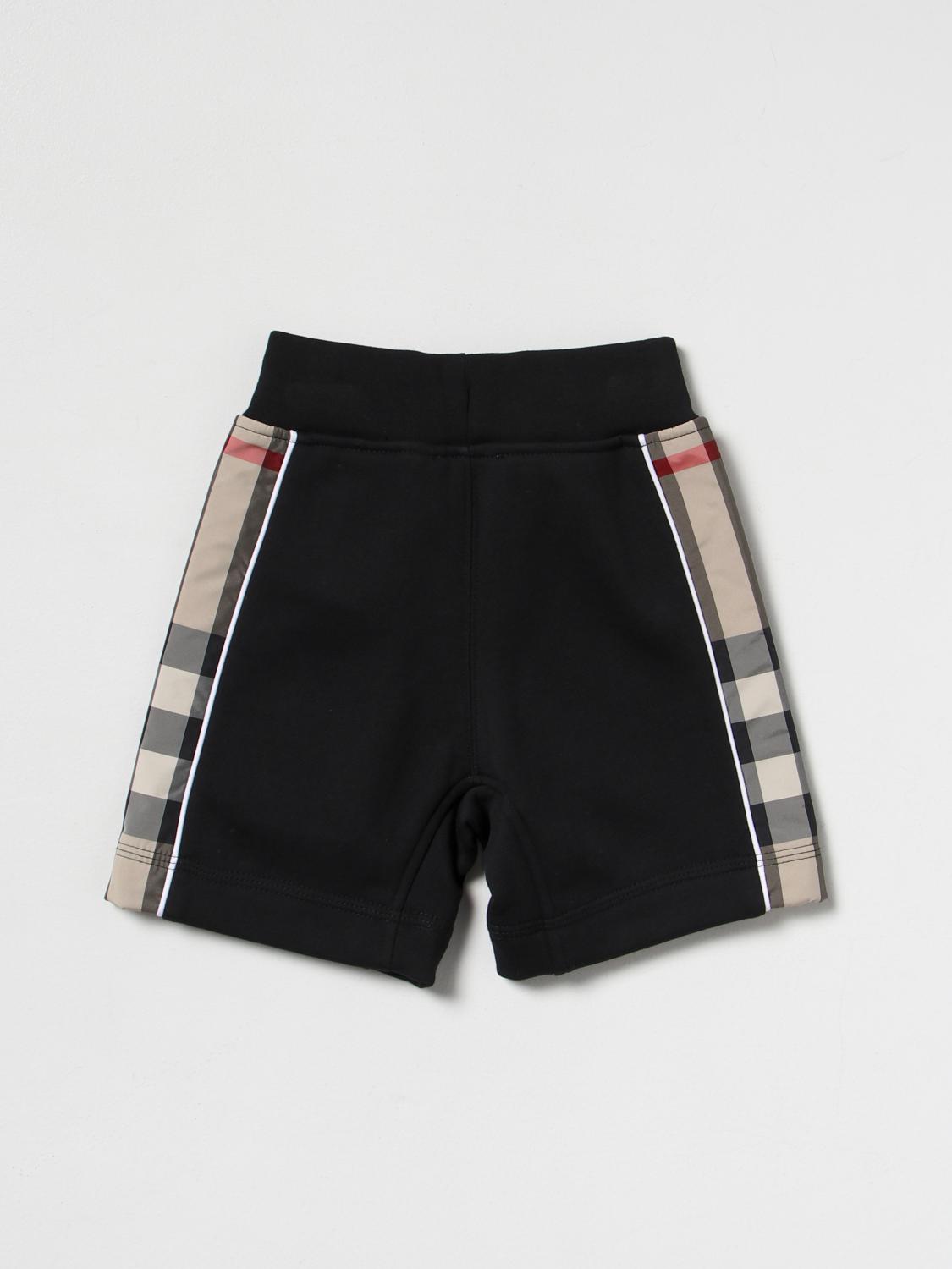 BURBERRY: Pantaloncino in cotone con inserti tartan - Nero | Pantaloncino  Burberry 8050391 GIGLIO.COM