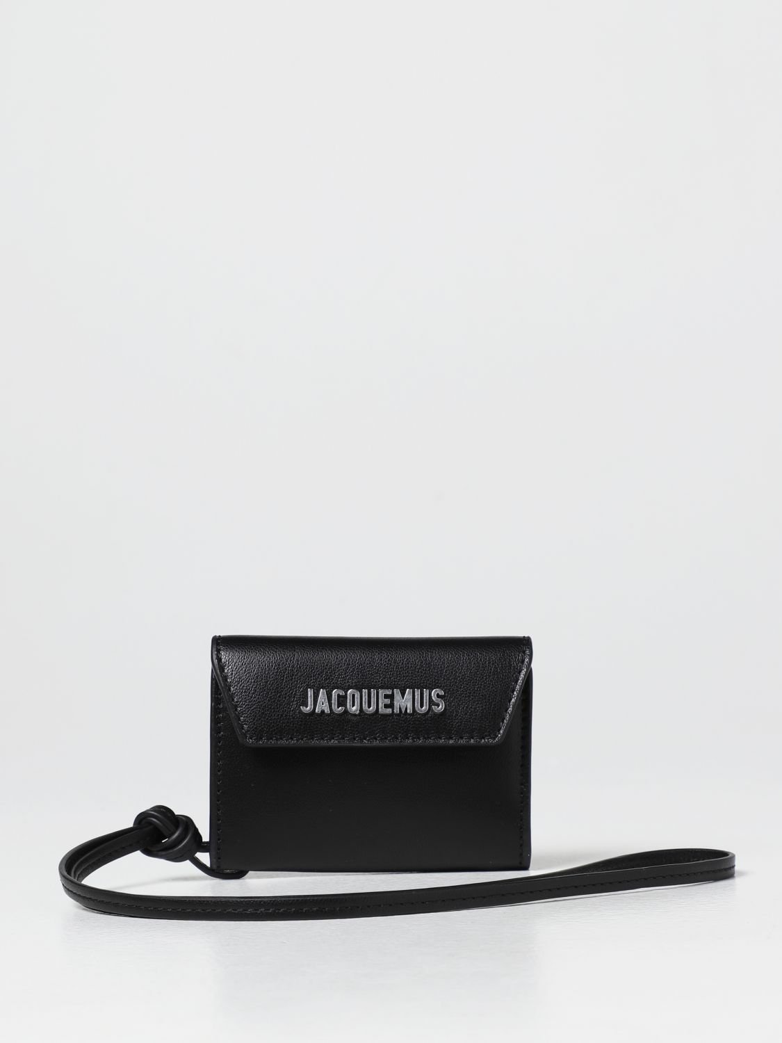 JACQUEMUS: Le Porte leather wallet with shoulder strap - Black