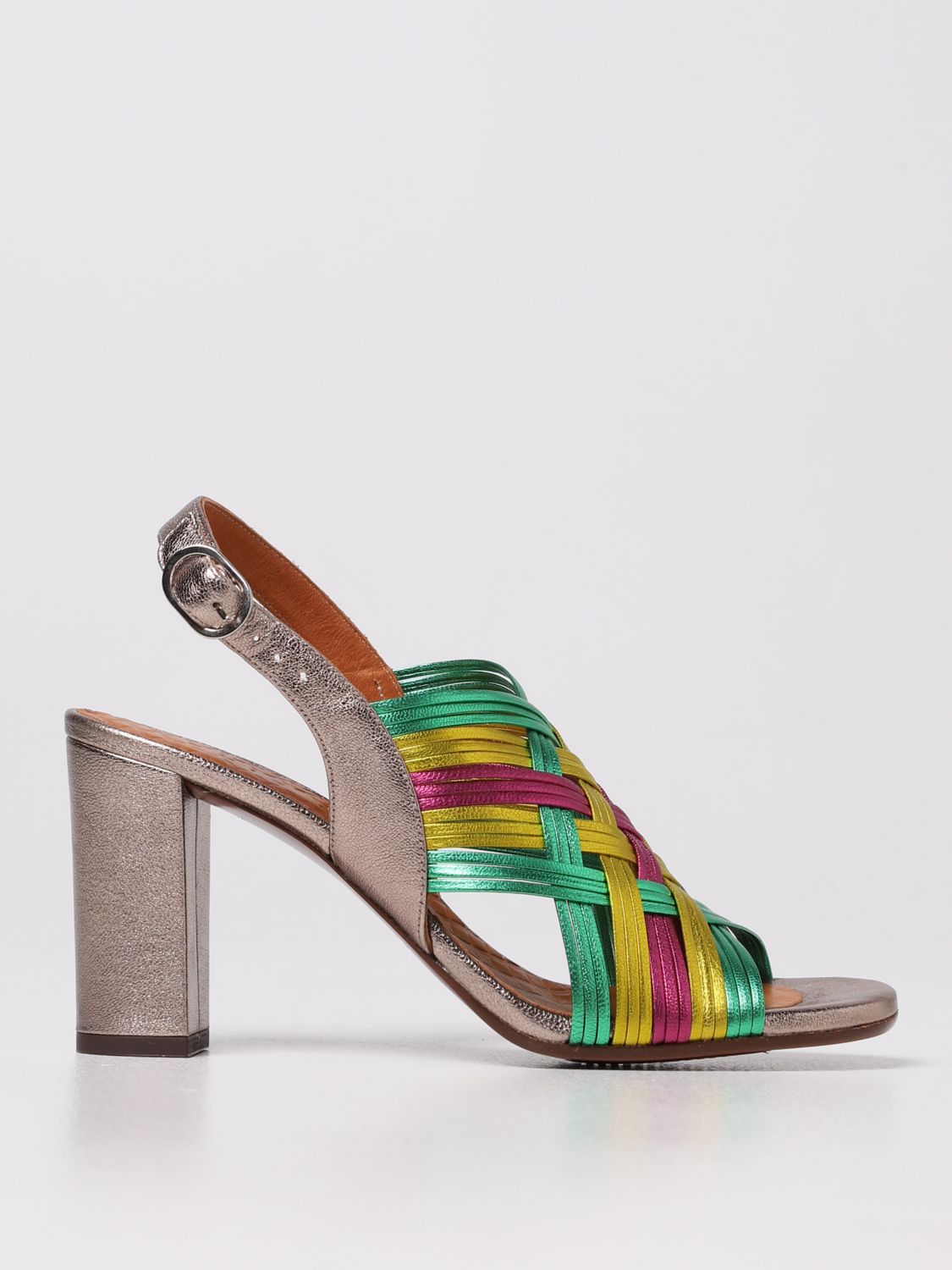 CHIE MIHARA: Beya heeled sandals in laminated leather - Silver | Chie ...