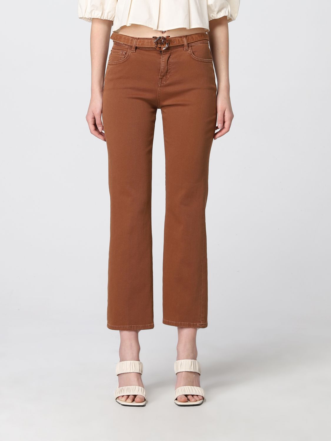 Pinko Cropped Jeans In Cotton Denim In Brown