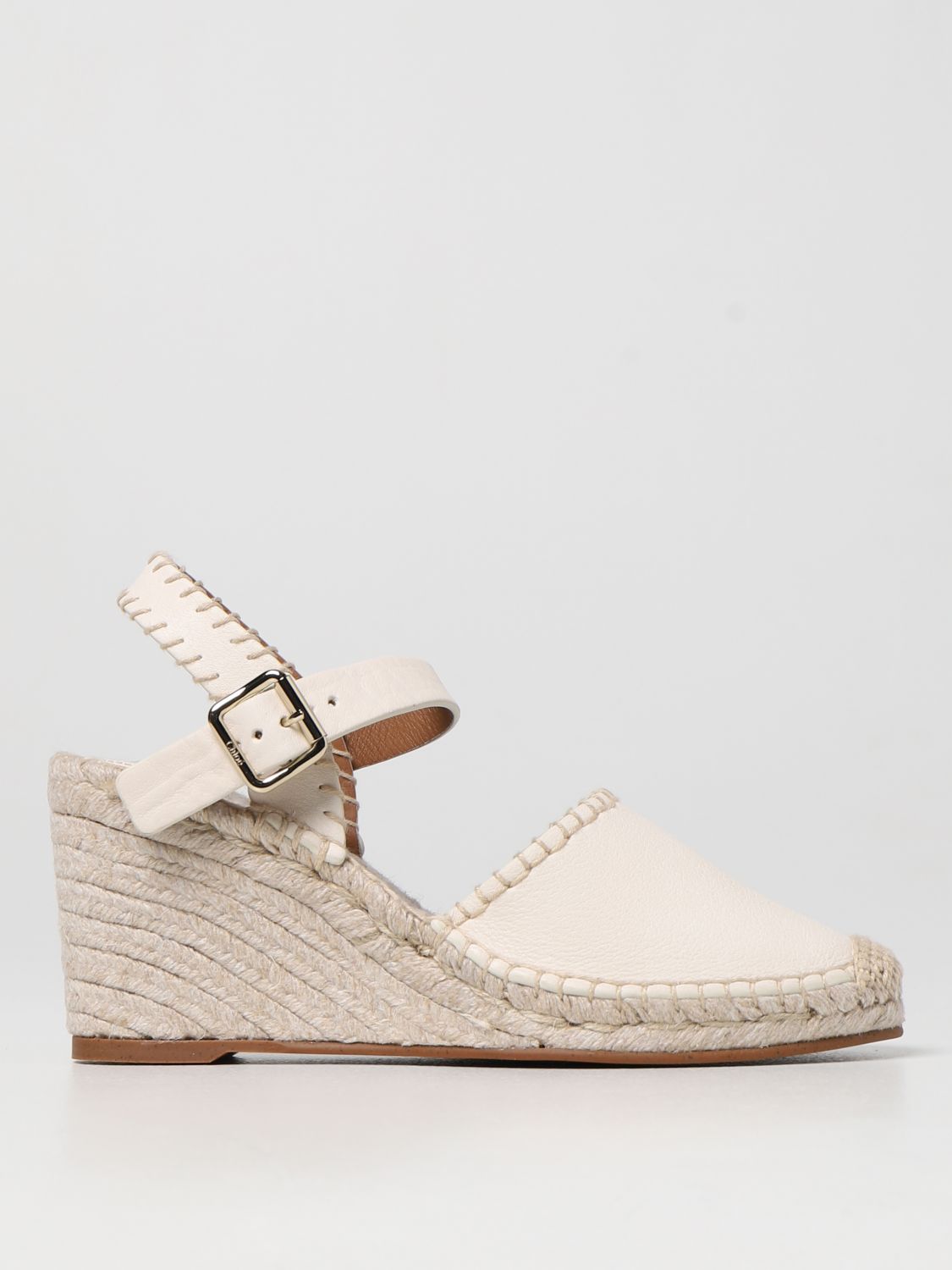 CHLOÉ: leather wedge sandals - Ivory | Chloé wedge shoes C22U644Y9 ...