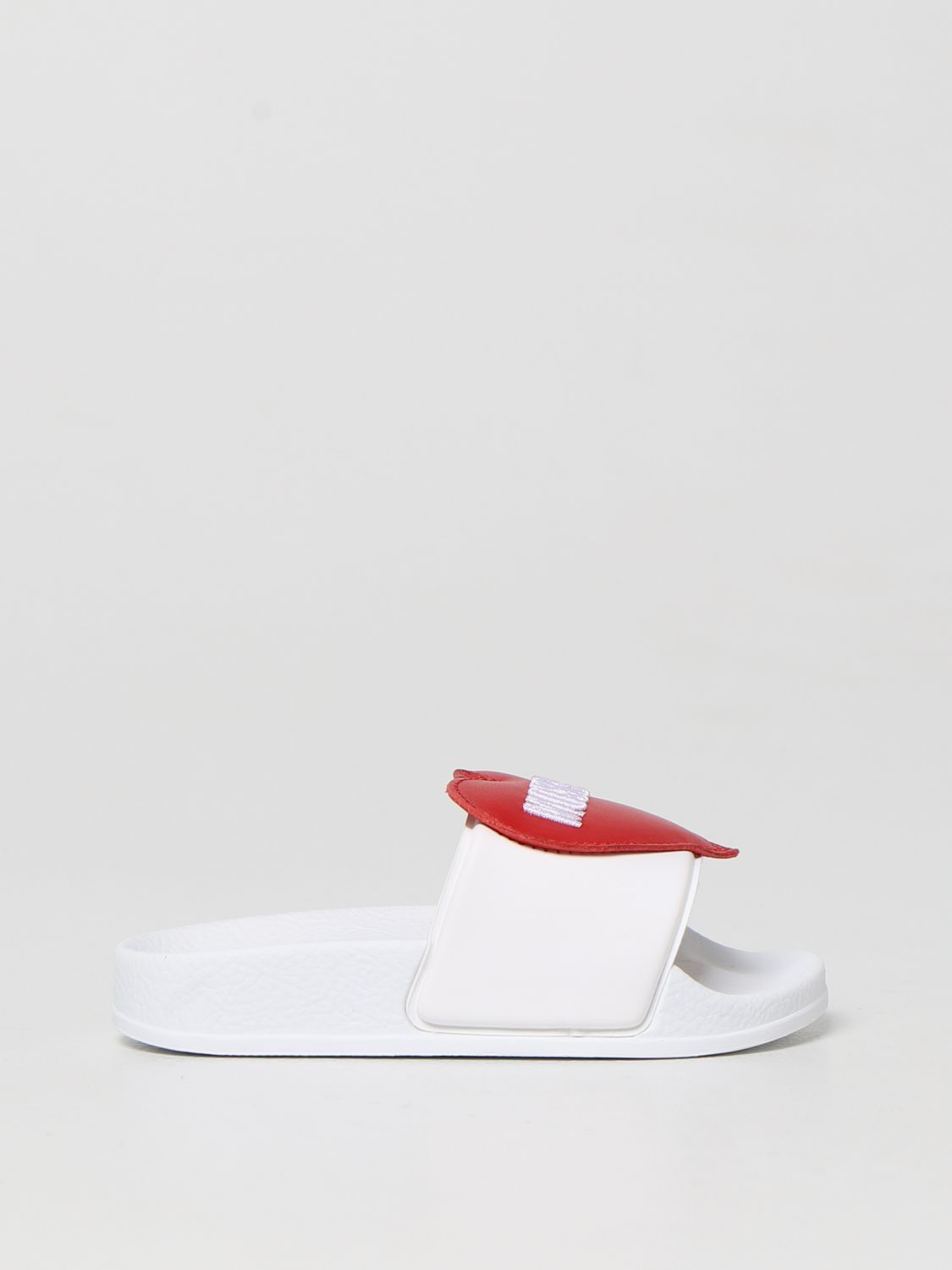 Moschino Kid Kids' Synthetic Leather Slides In White