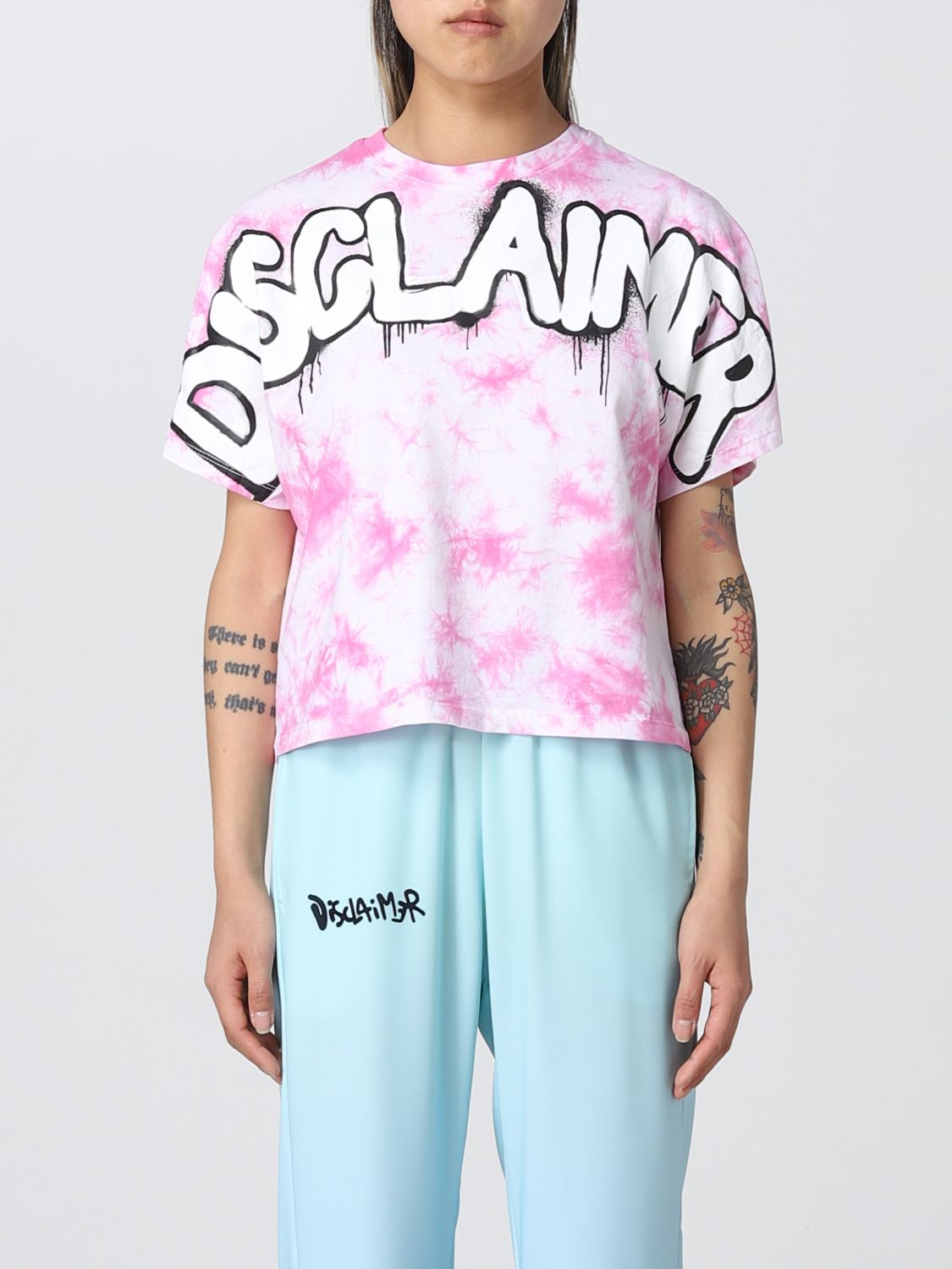 Disclaimer T-shirt In Tie Dye Cotton In Pink