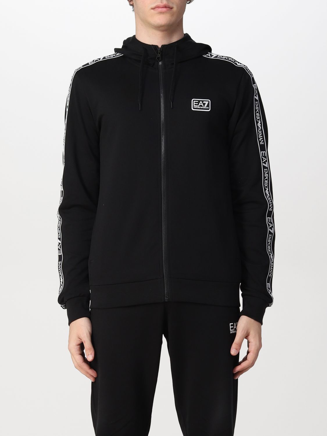 Ea7 Outlet: Basic sweatshirt with logoed bands - Black | Ea7 sweatshirt ...