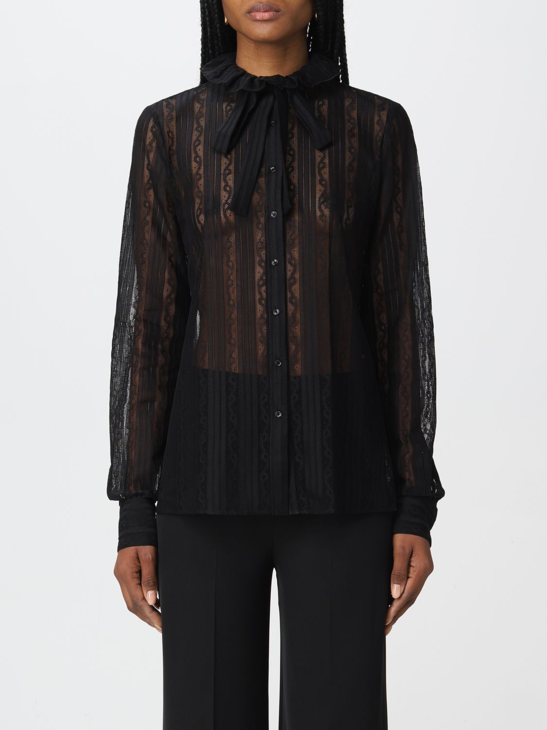 SAINT LAURENT: veiled shirt - Black | Saint Laurent shirt 687377Y4E02 ...