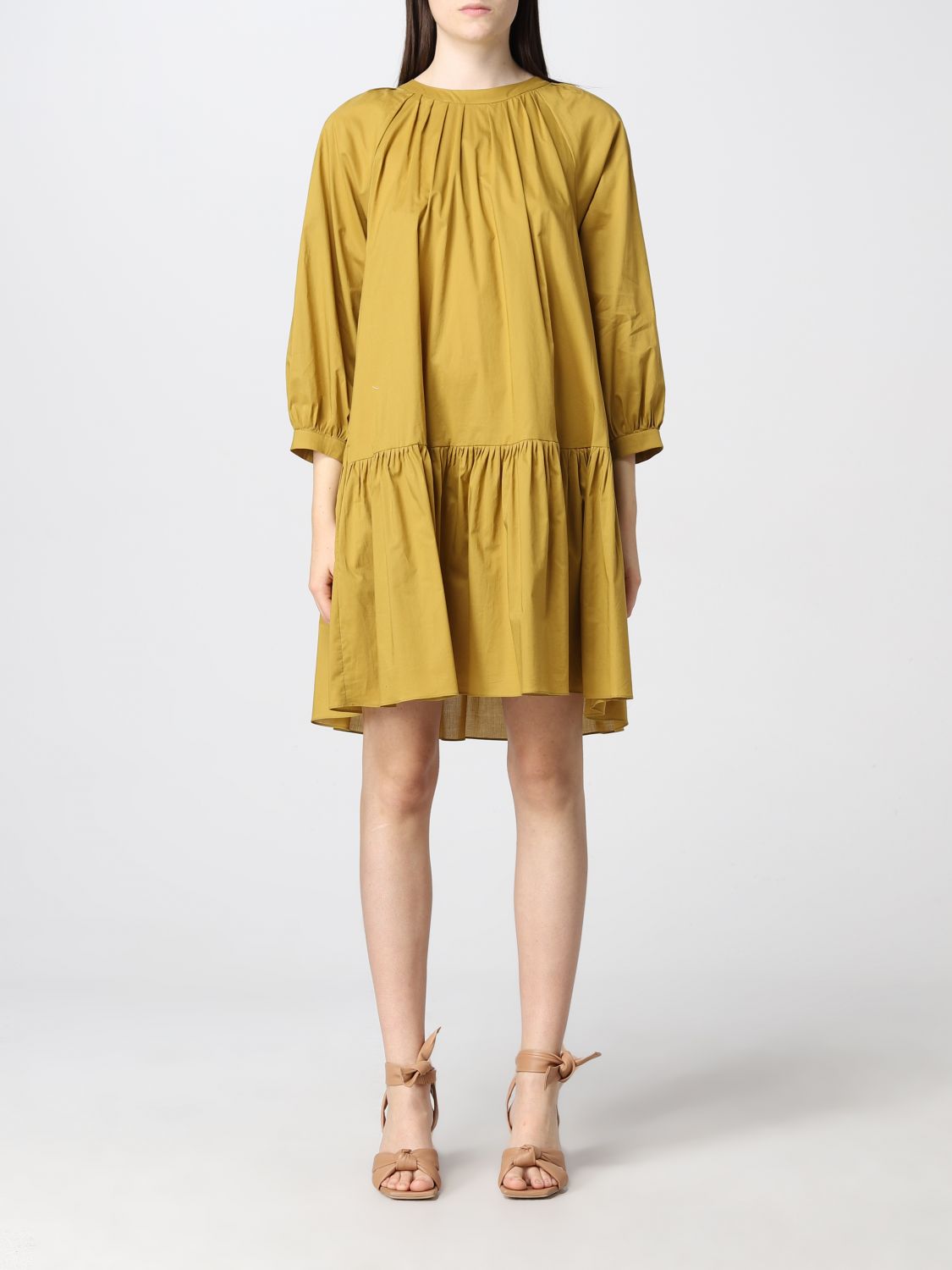 Max Mara Cotton Short Dress In Yellow | ModeSens