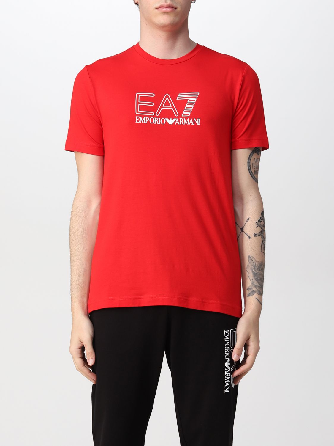 Ea7 Cotton T-shirt With Logo In Red