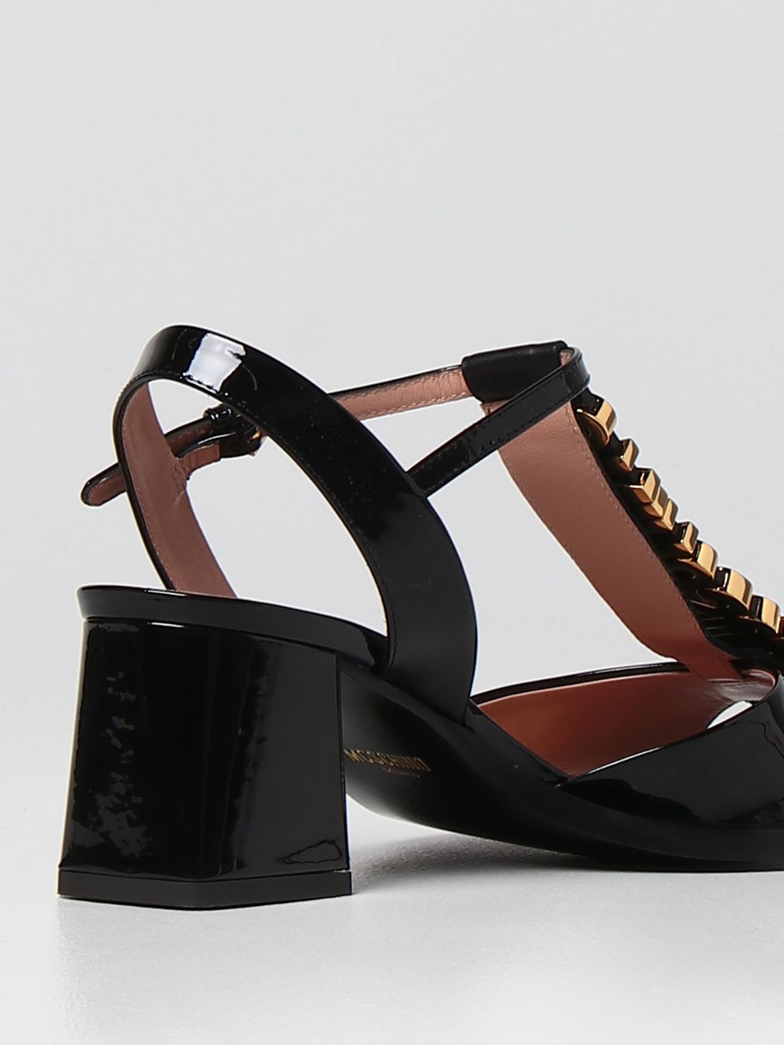 Sandali con tacco Moschino Couture: Sandalo Moschino Couture in vernice con logo lettering nero 3
