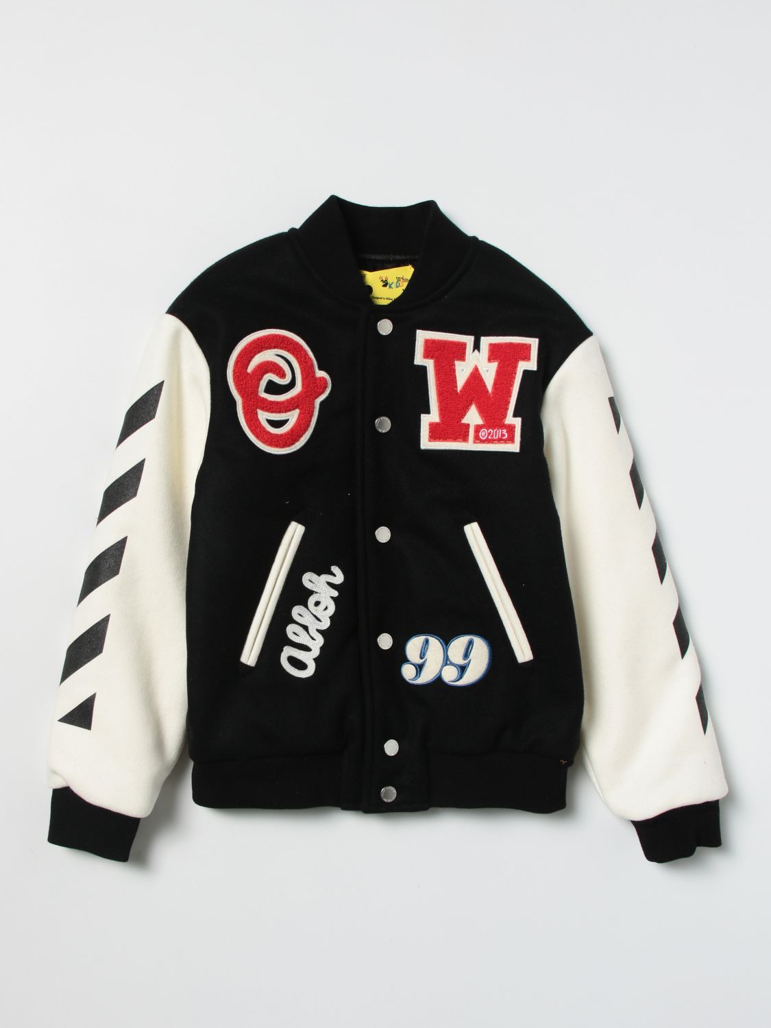 Off-white Kids' Off White Bomber With Diagonal Bands In Black | ModeSens