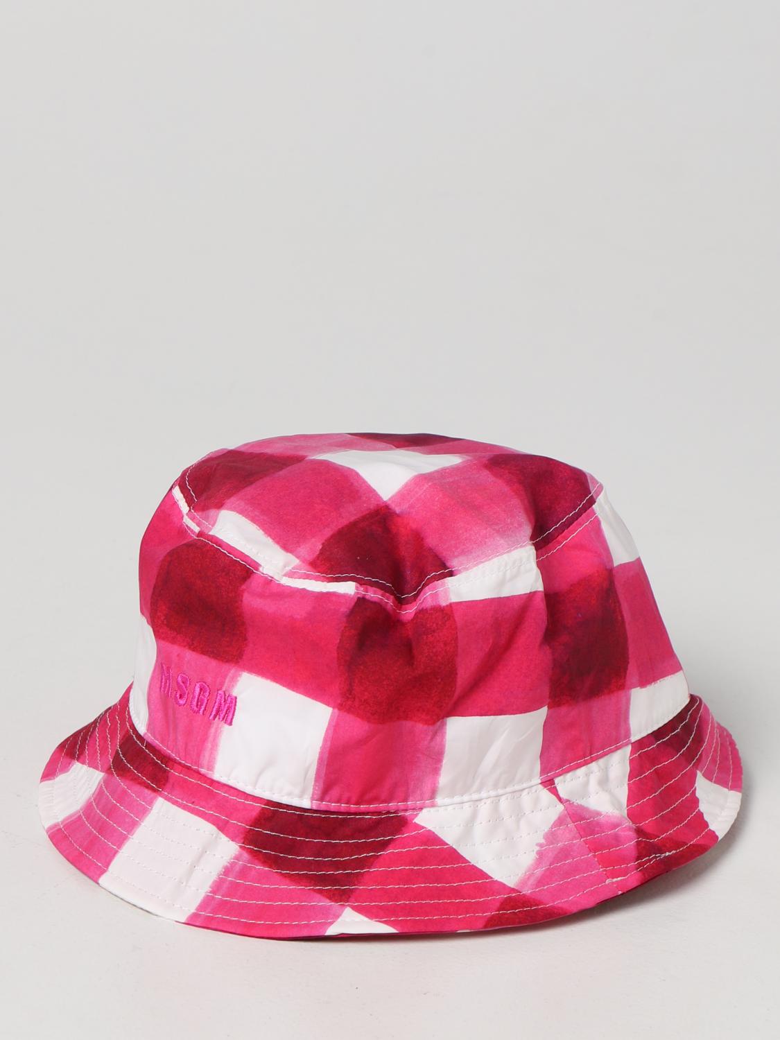 Msgm Gingham-check Bucket Hat In Fuchsia