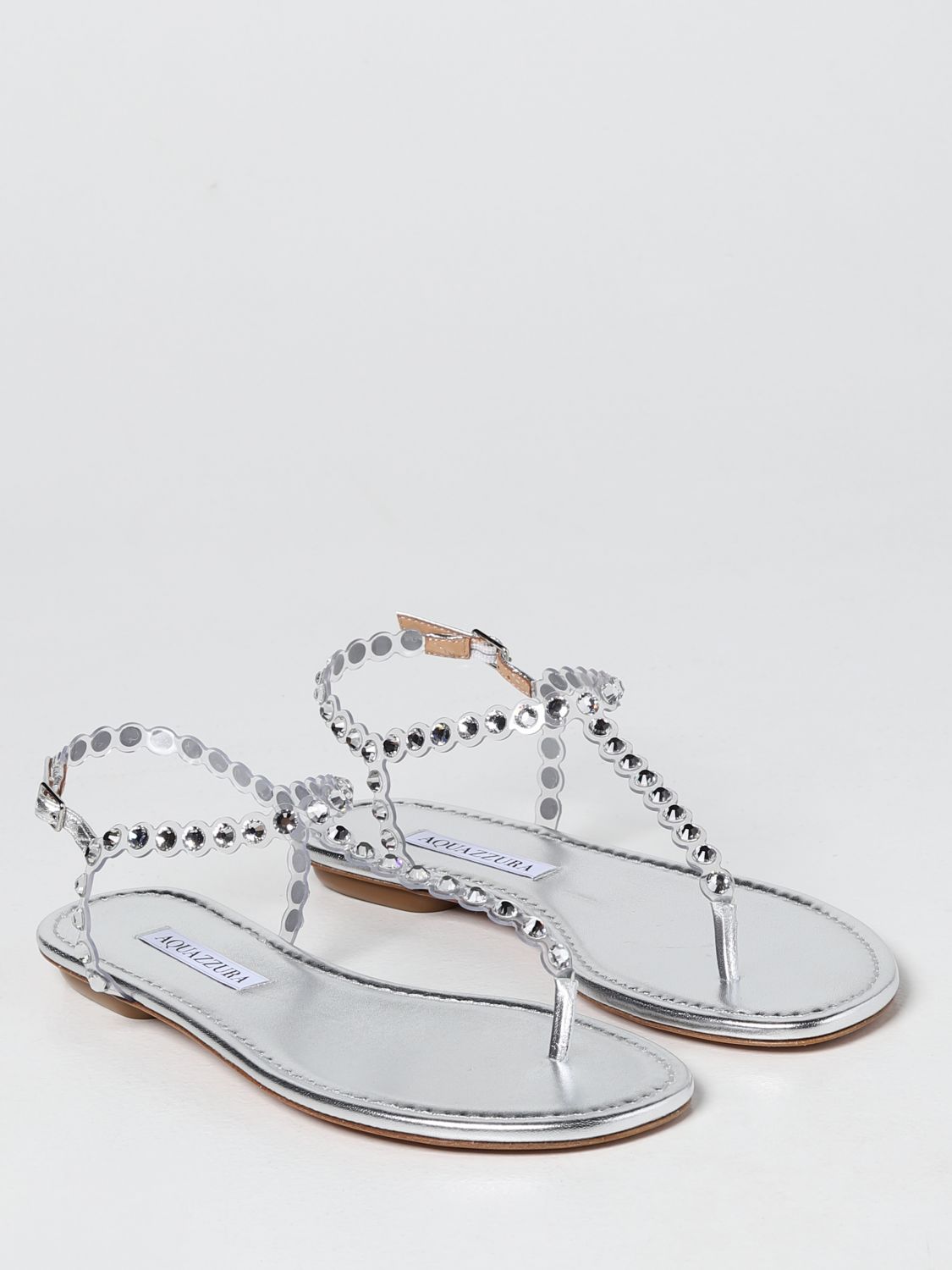 Aquazzura Thong Sandal With Crystals Silver Aquazzura Flat Sandals Tqpflas1nlp Online On Giglio Com