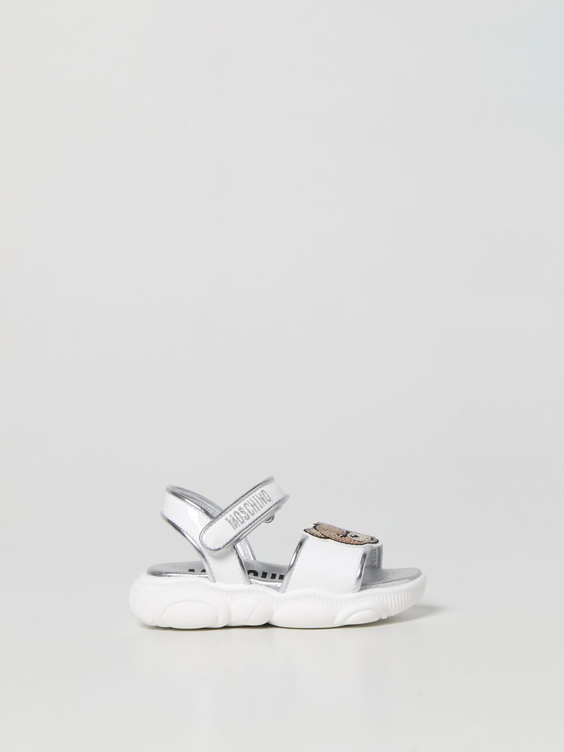Moschino Kid Kids' Teddy Smooth Leather Sandals In White 1