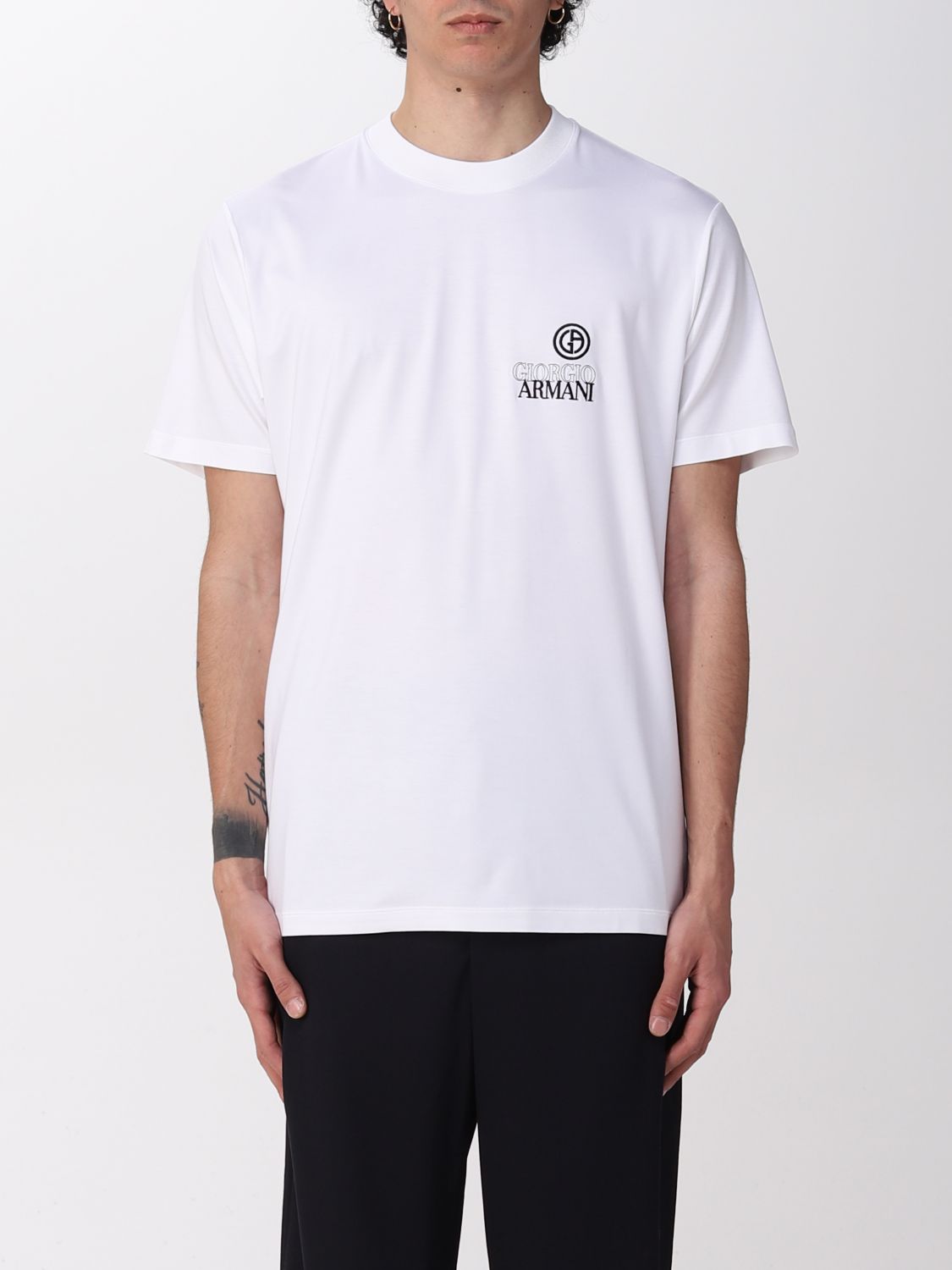 T-shirt Giorgio Armani: T-shirt Giorgio Armani con logo ricamato bianco 1