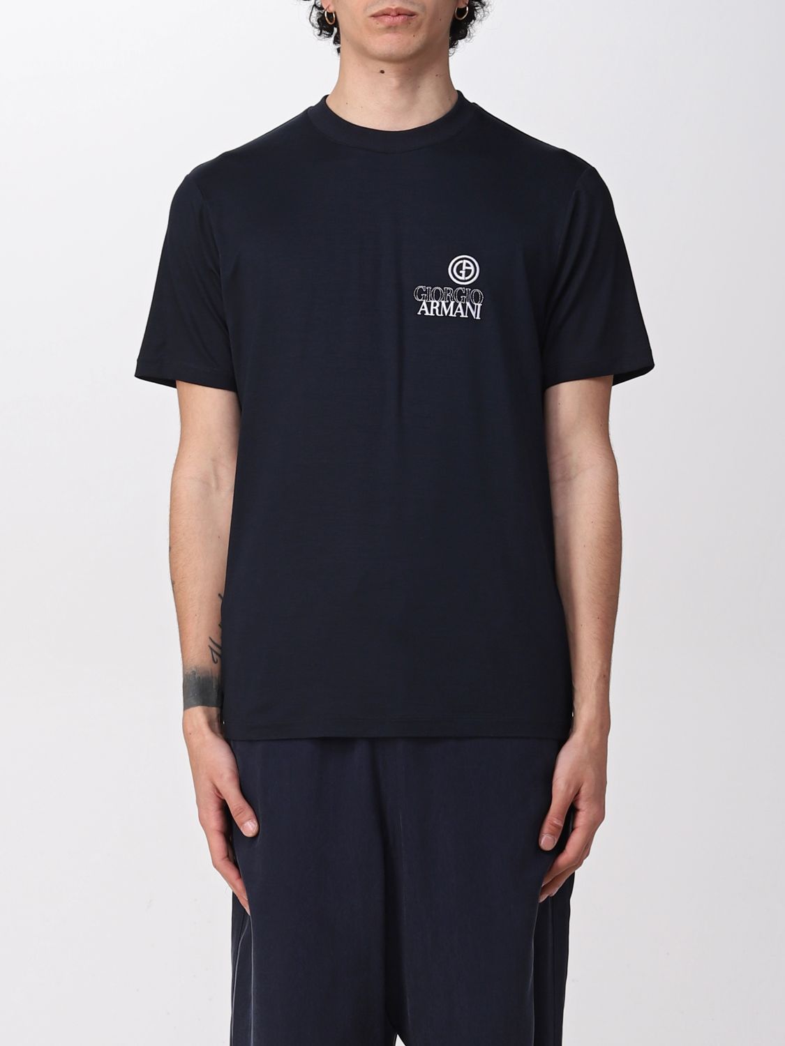 T-shirt Giorgio Armani: T-shirt Giorgio Armani con logo ricamato blue navy 1