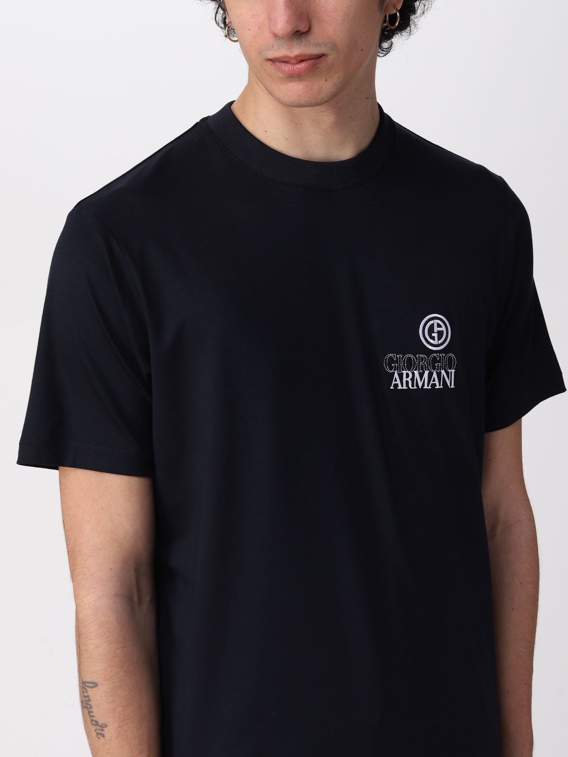 T-shirt Giorgio Armani: T-shirt Giorgio Armani con logo ricamato blue navy 5