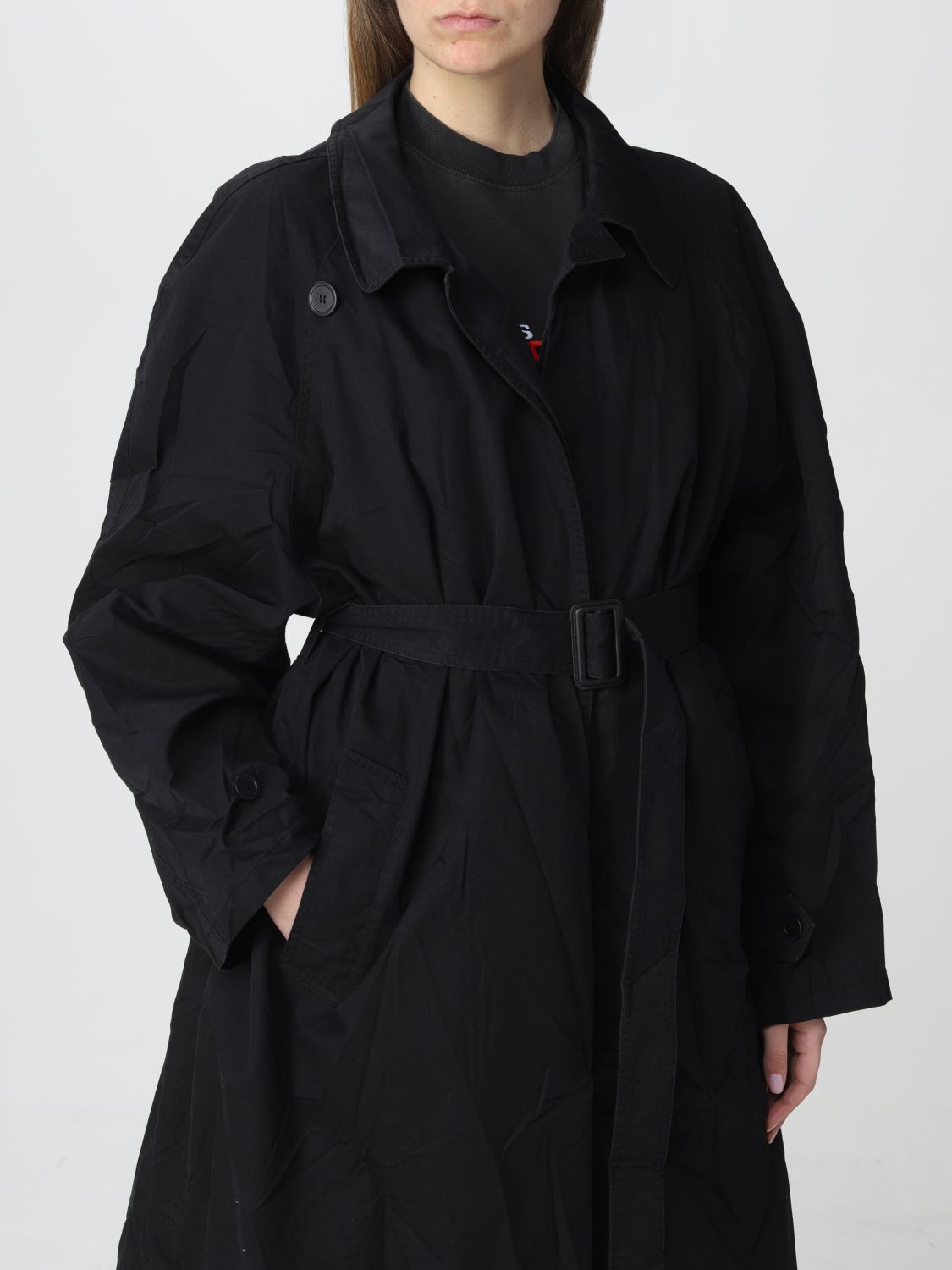 BALENCIAGA: long wrinkled trench coat - Black | Balenciaga trench