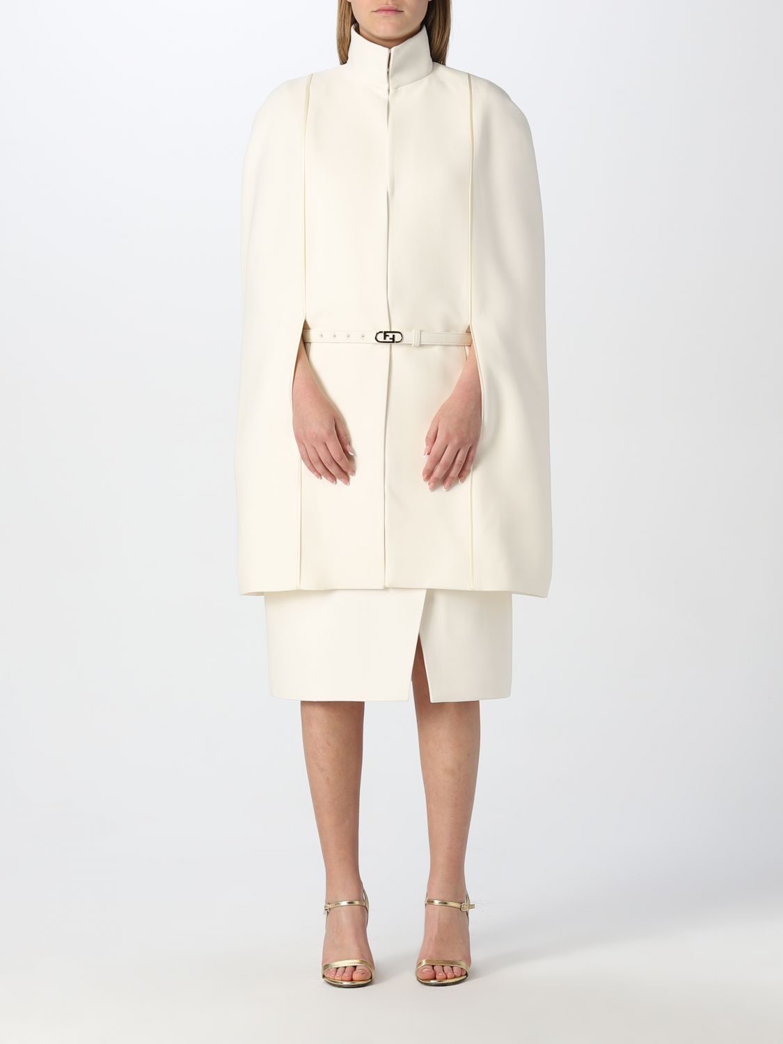 FENDI: wool and silk cape - White | Fendi cape FF8880AC4G online at ...