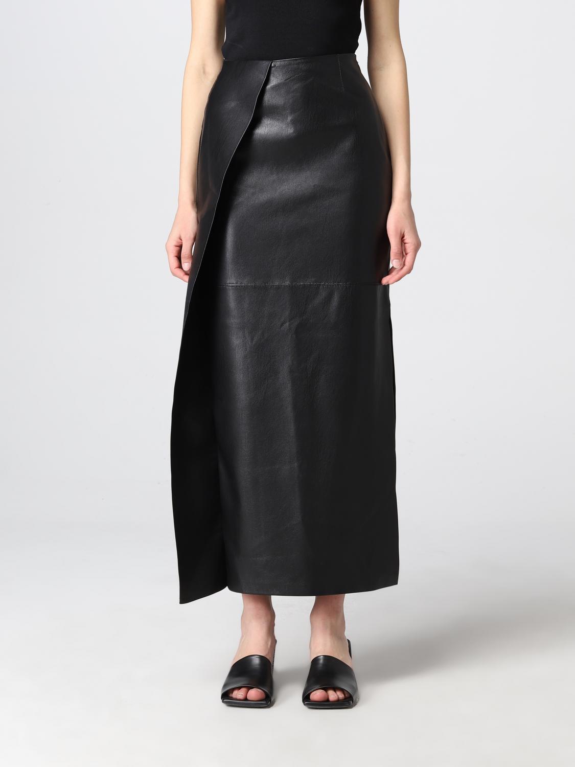 Nanushka Black Neve Pencil Vegan Leather Midi Skirt In Black