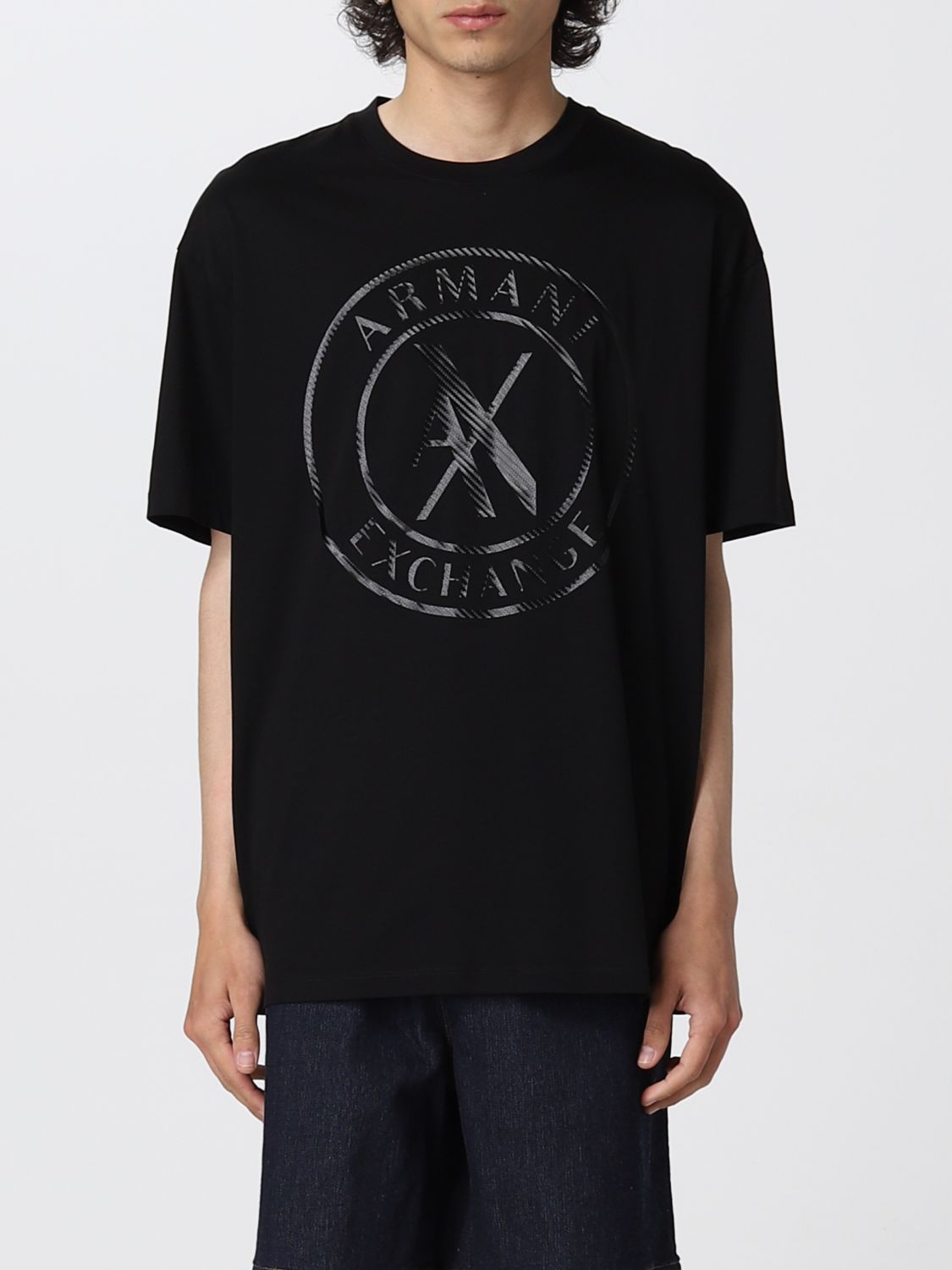 ARMANI EXCHANGE: cotton t-shirt with logo - Black | Armani Exchange t ...