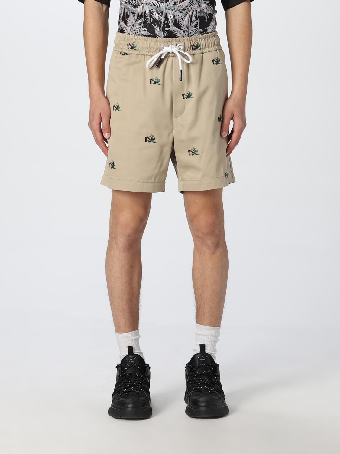 Palm Angels Palm Tree-print Drawstring Shorts In Beige