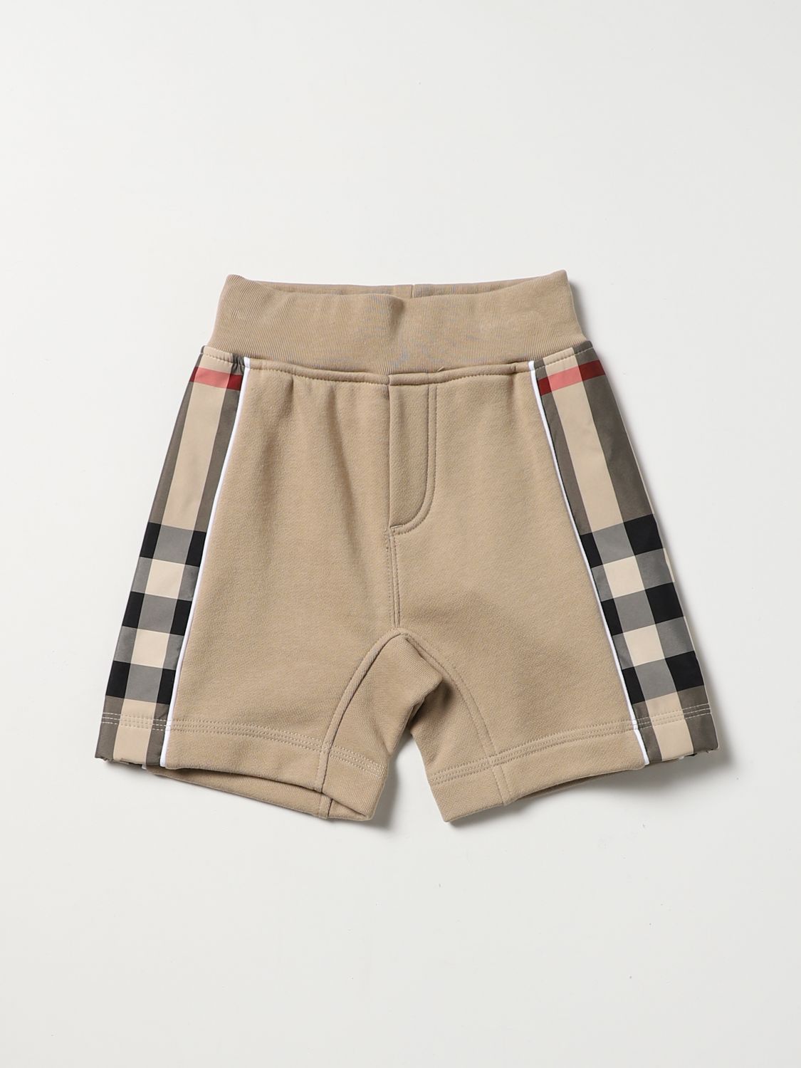 Burberry Babies' Cotton Shorts With Tartan Details In Beige