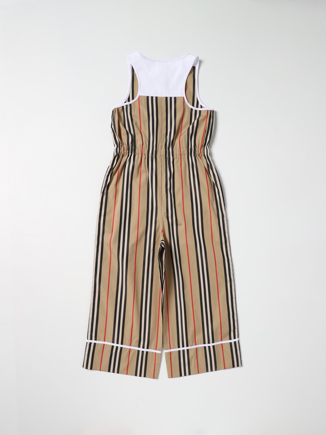 BURBERRY: Tuta con motivo a righe - Beige | Tuta Burberry 8047386 GIGLIO.COM