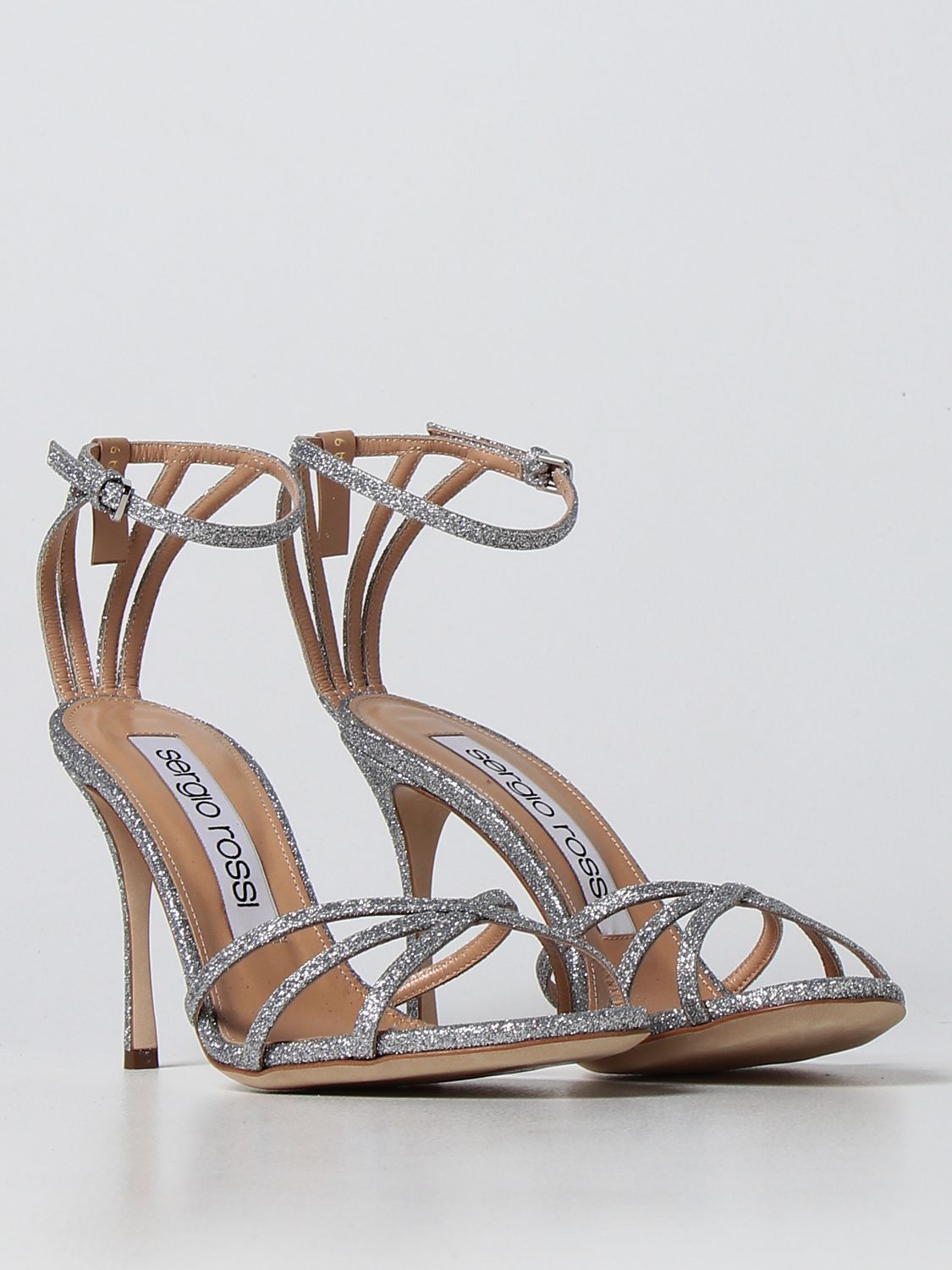 Heeled sandals Sergio Rossi: Sergio Rossi Godiva glitter heeled sandals silver 2