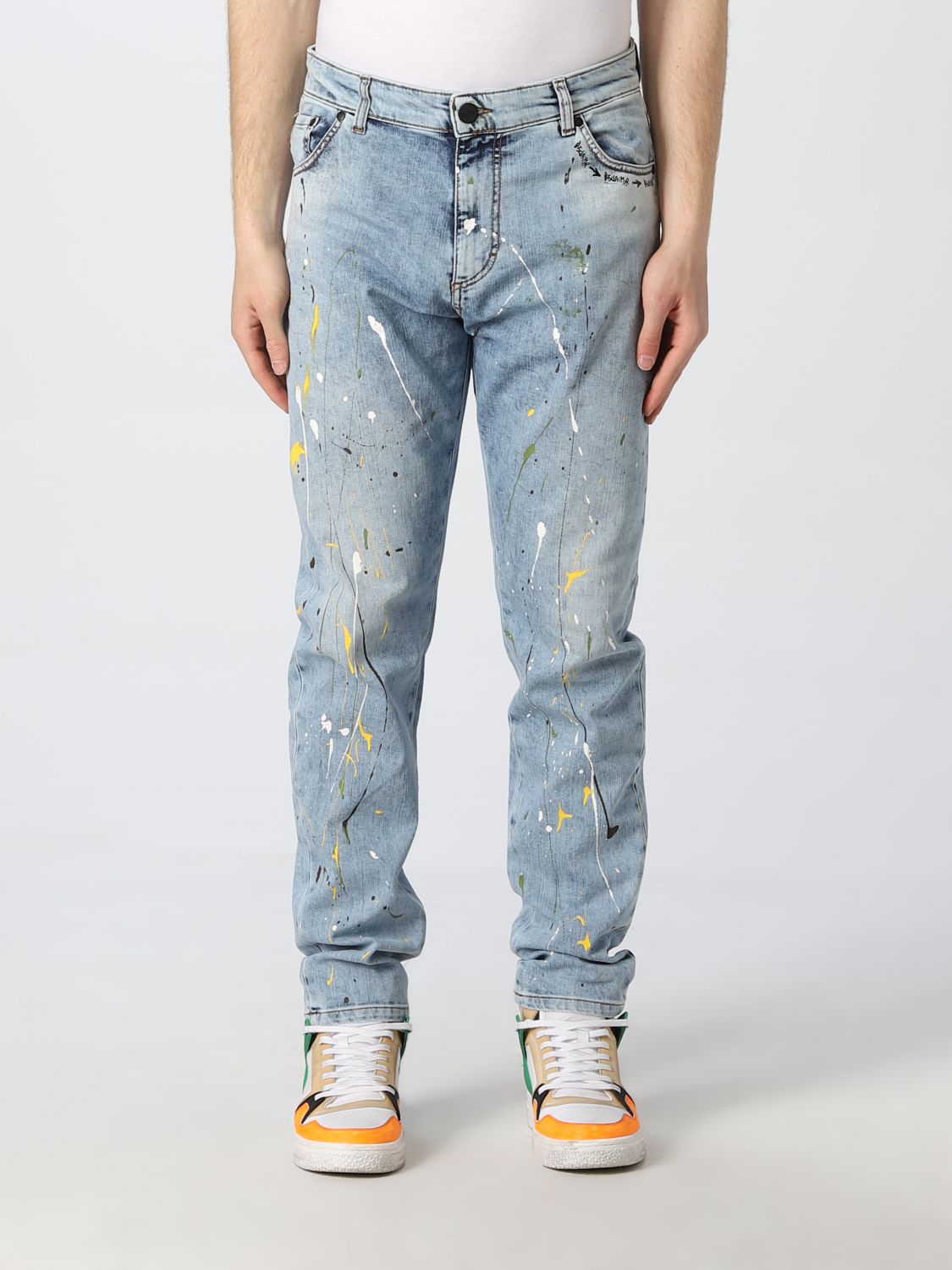 DISCLAIMER: jeans in washed denim with prints - Denim | Disclaimer ...