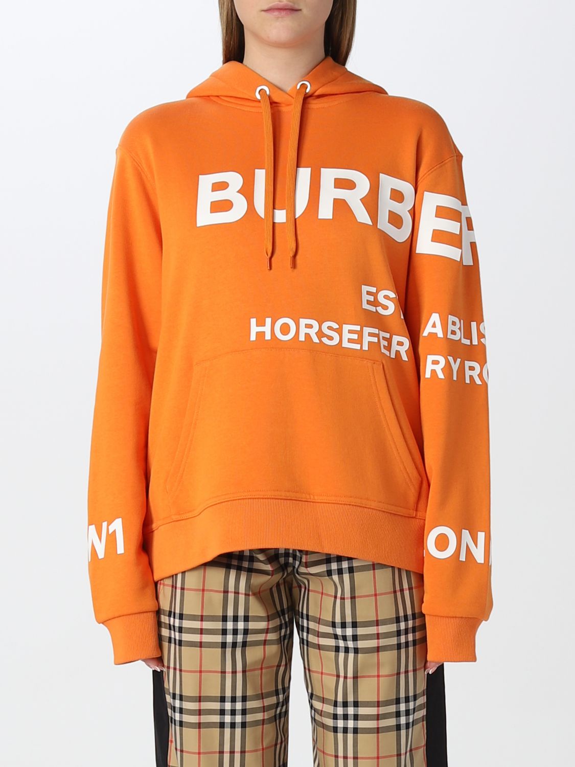 BURBERRY: sweatshirt with Horseferry logo - Orange | Burberry ...