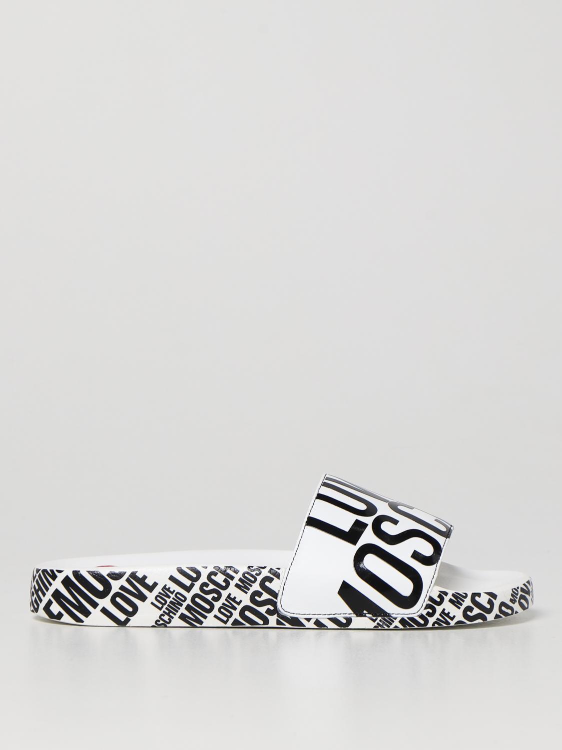 Love Moschino Logo-print Flat Slides In White