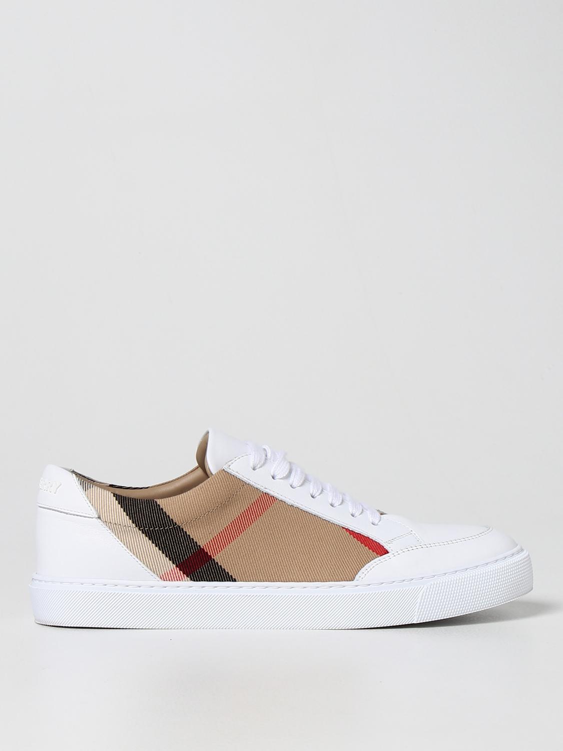 Burberry Leather Sneaker With House Check Motif In White