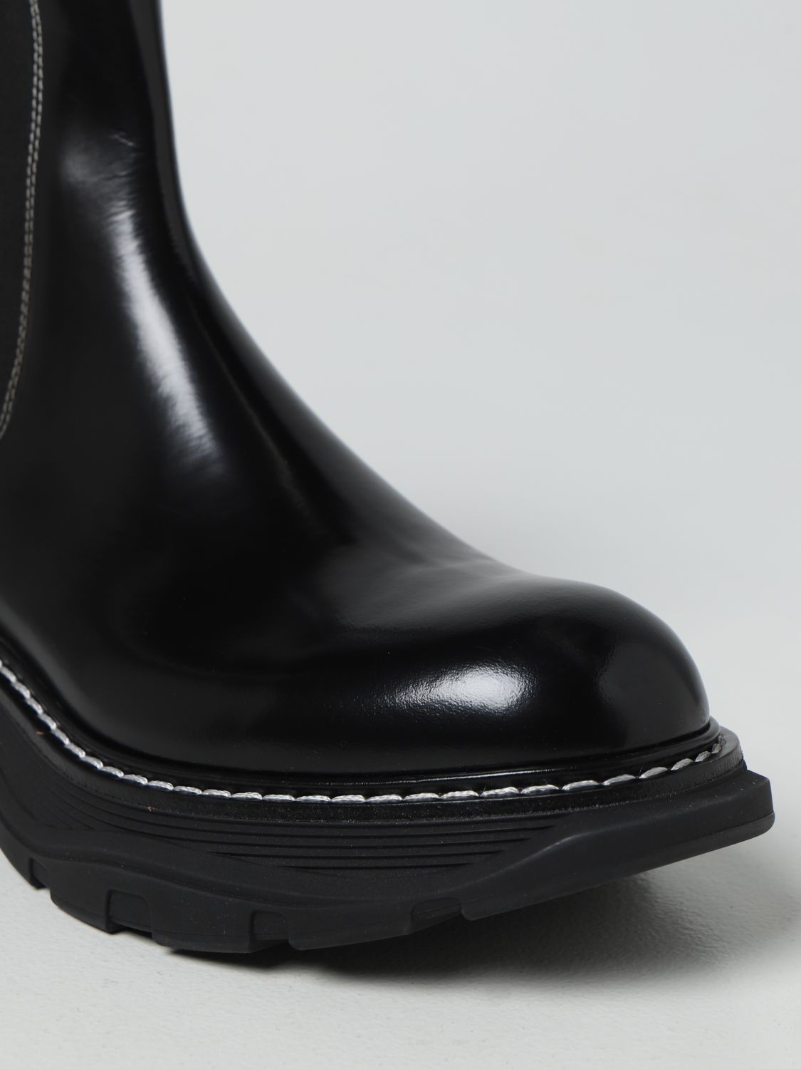 ALEXANDER MCQUEEN: brushed leather ankle boots - Black | Alexander ...