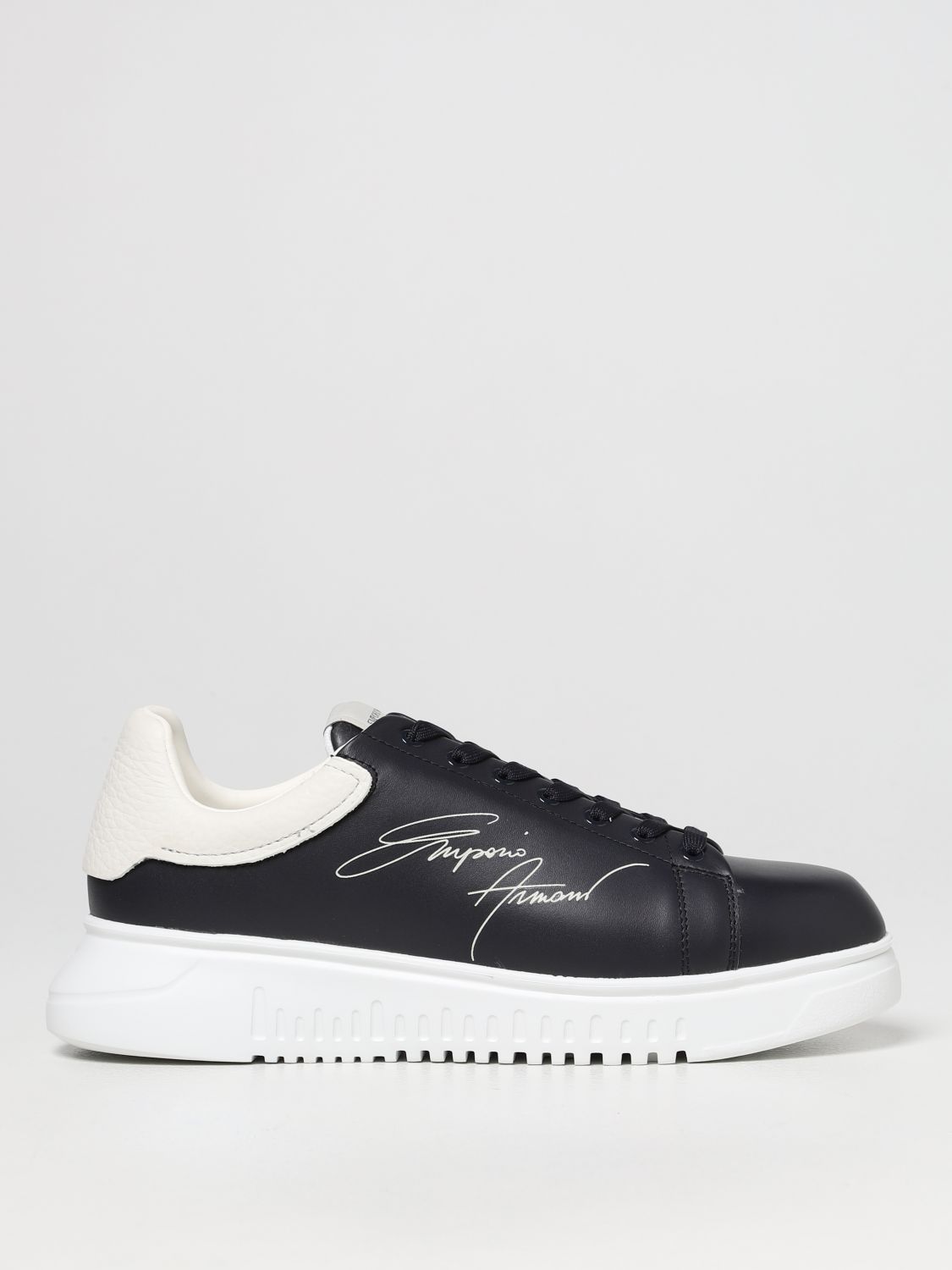 Emporio Armani Sneakers In Leather In Blue