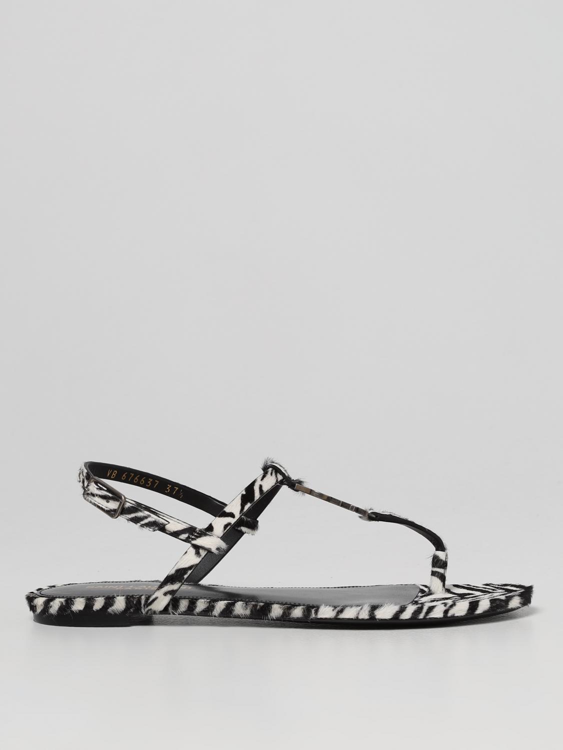 Saint Laurent Cassandra Cowhide Sandals In White