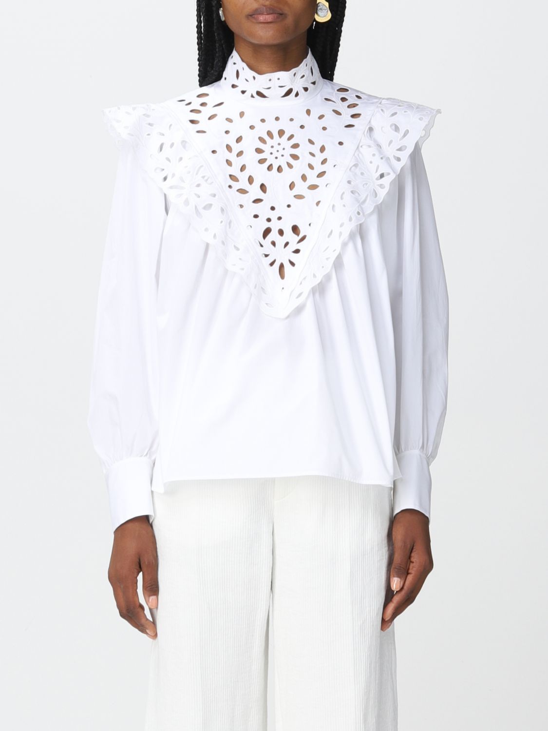 Top Chloé: Chloé cotton and Sangallo lace blouse white 1