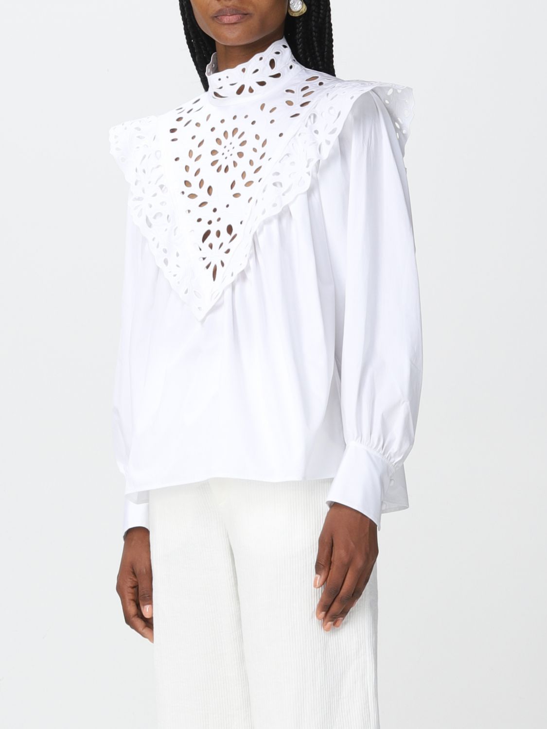 Top Chloé: Chloé cotton and Sangallo lace blouse white 4