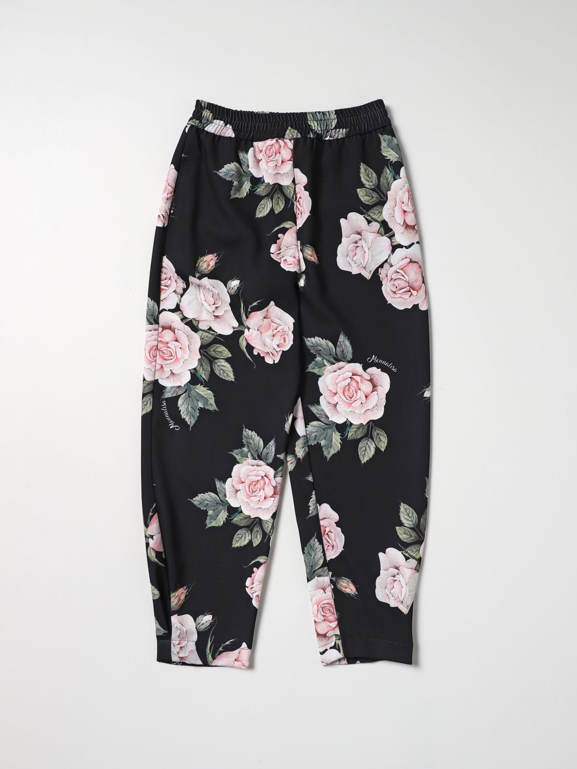 Pantalone Monnalisa: Pantalone Monnalisa con stampa floreale nero 1