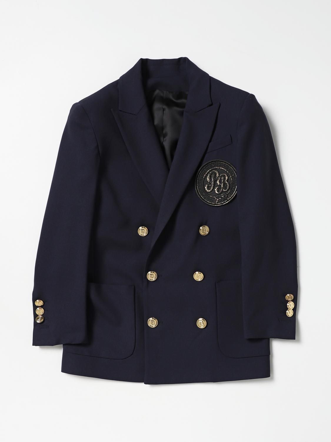 Blazer Balmain: Balmain double-breasted blazer with logo blue 1