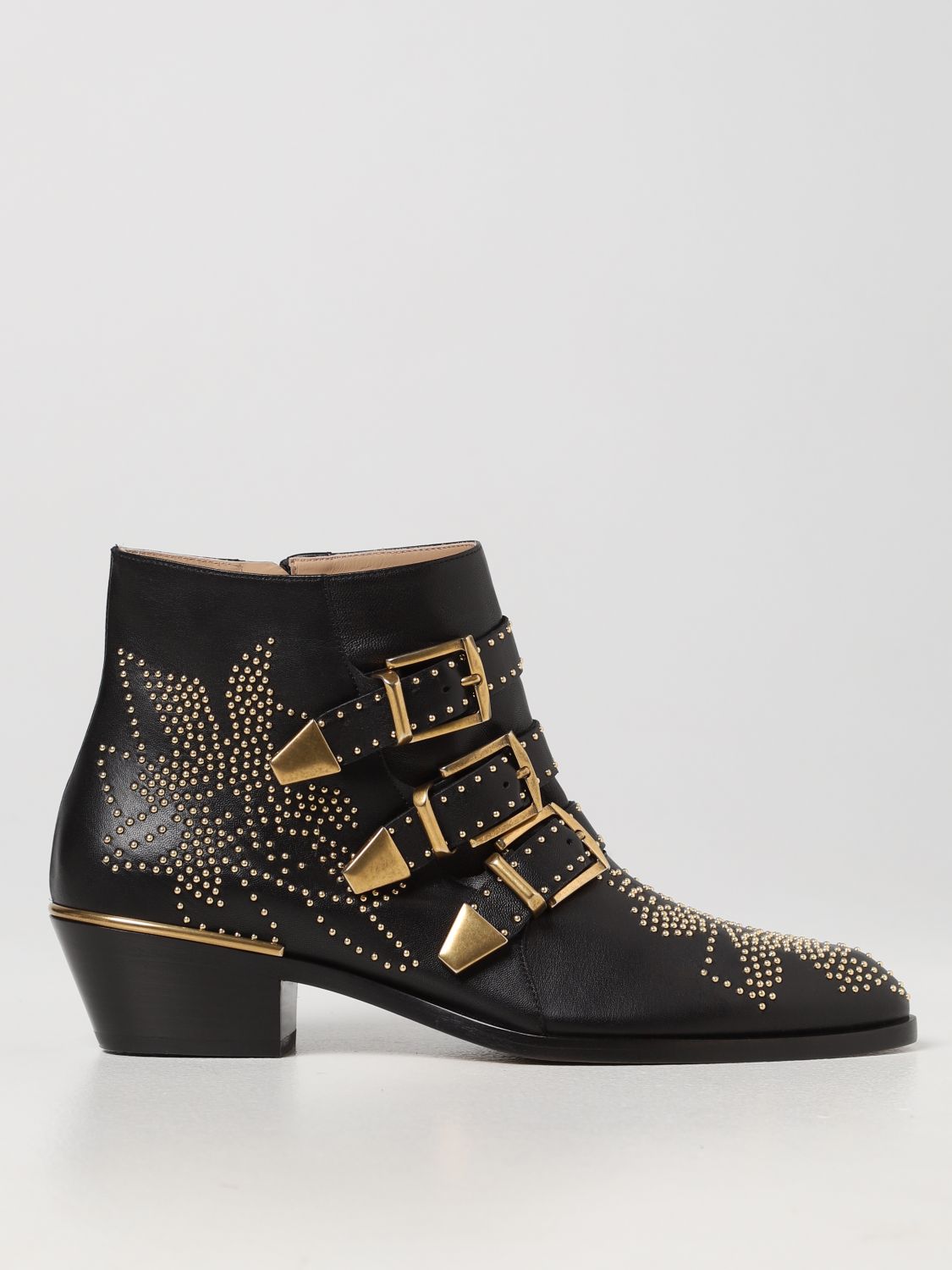 CHLOÉ: Chloé Susan leather ankle boots with micro studs - Black | CHLOÉ ...