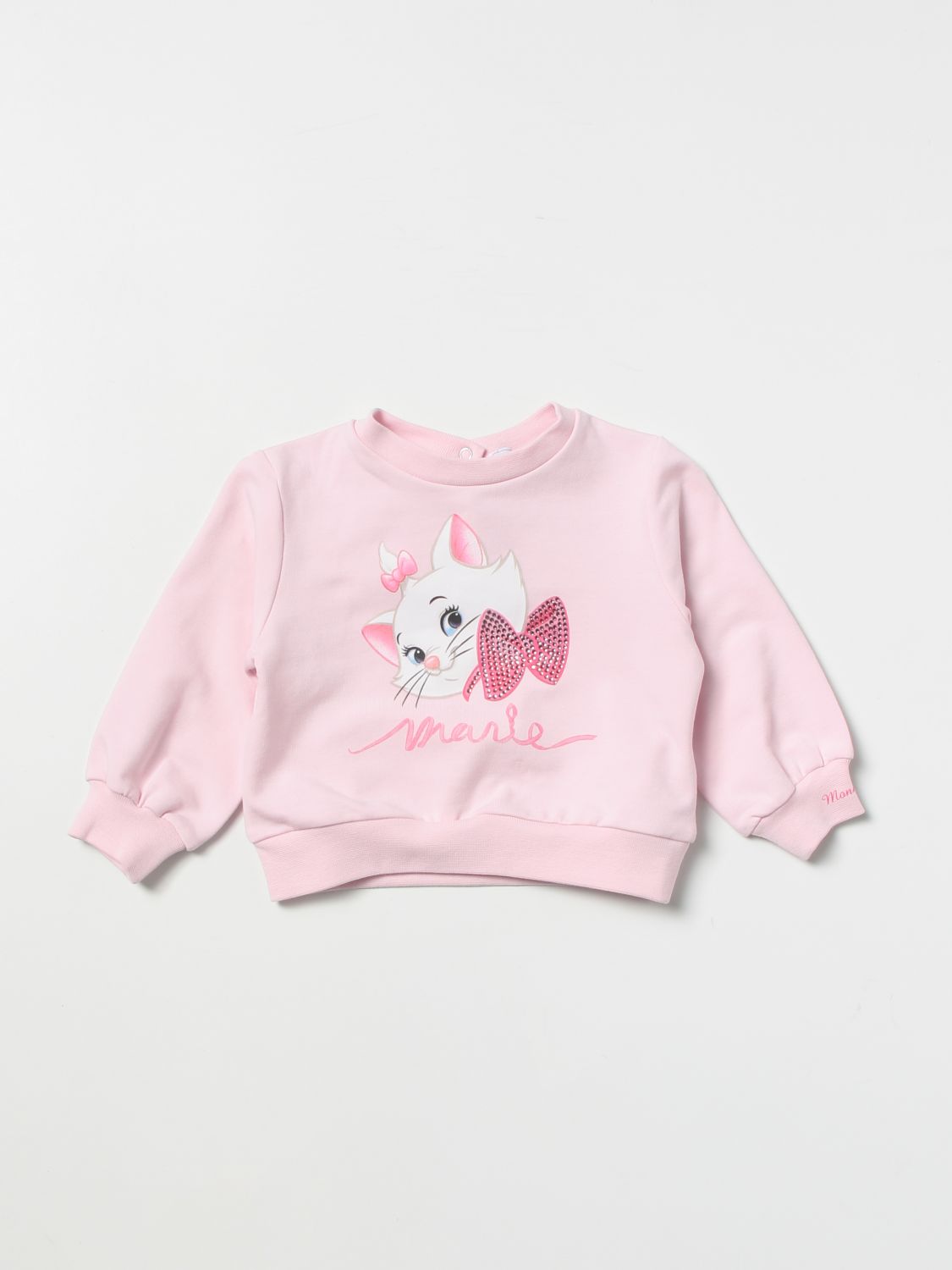 Monnalisa Pink Sweatshirt For Baby Girl With Aristocats In Petal Pink