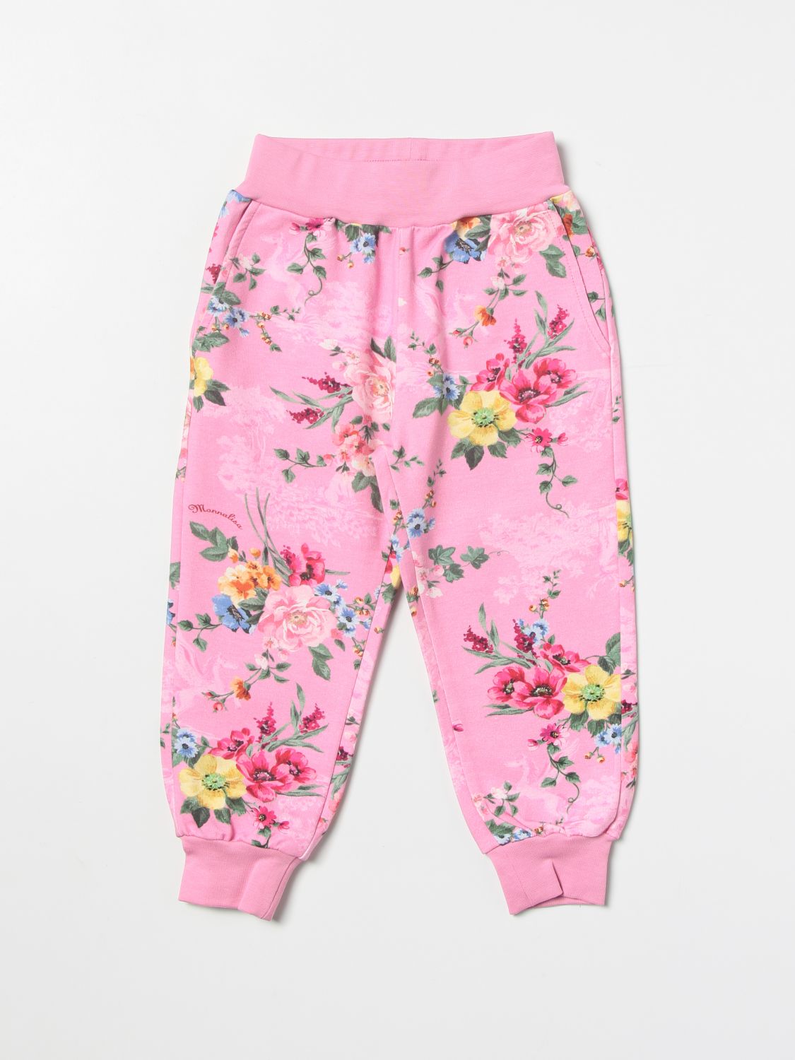 Trousers Monnalisa: Monnalisa jogging trousers with floral pattern pink 1