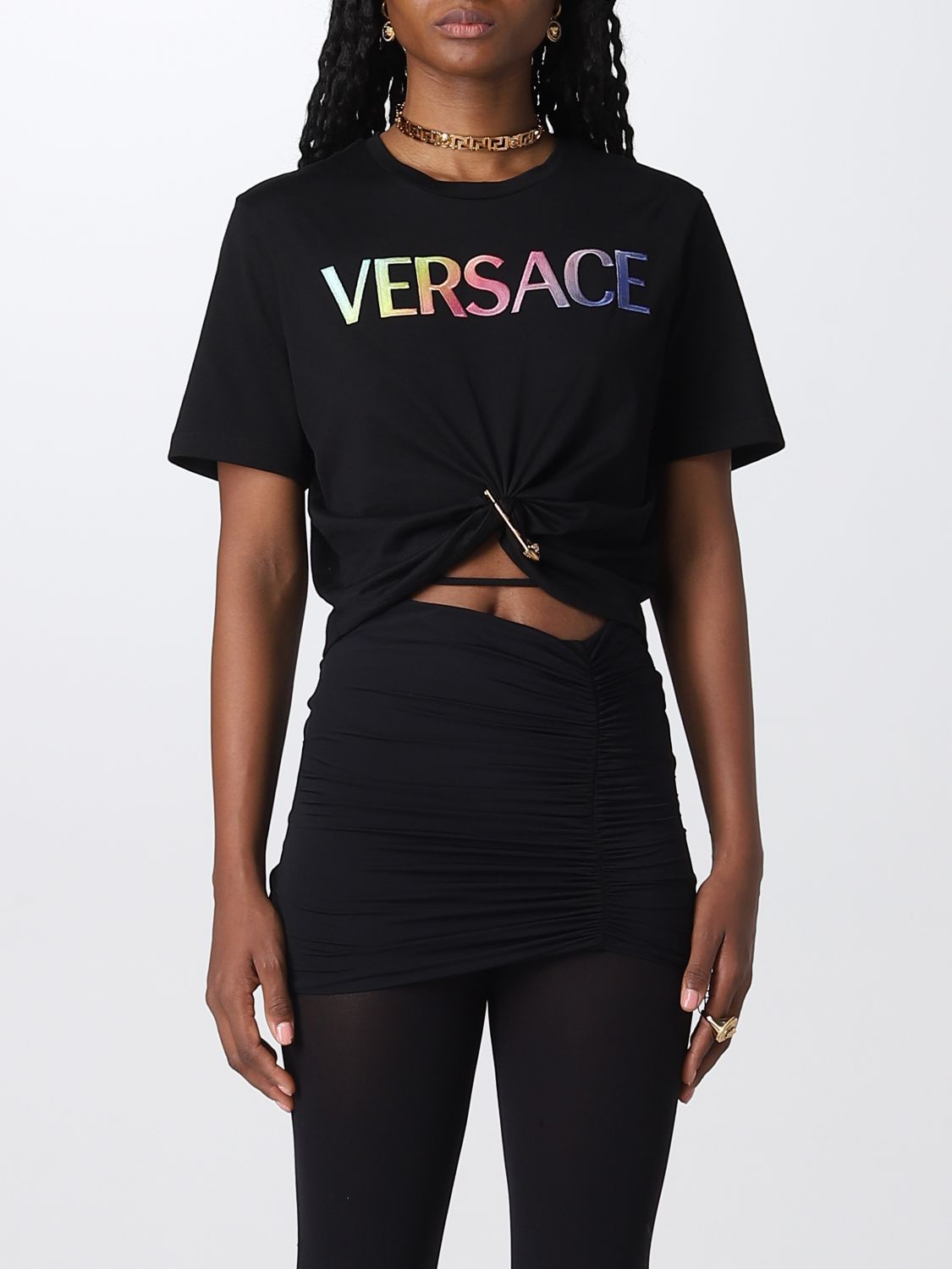 VERSACE: t-shirt for woman - Black | Versace t-shirt 10041621A04550 on GIGLIO.COM