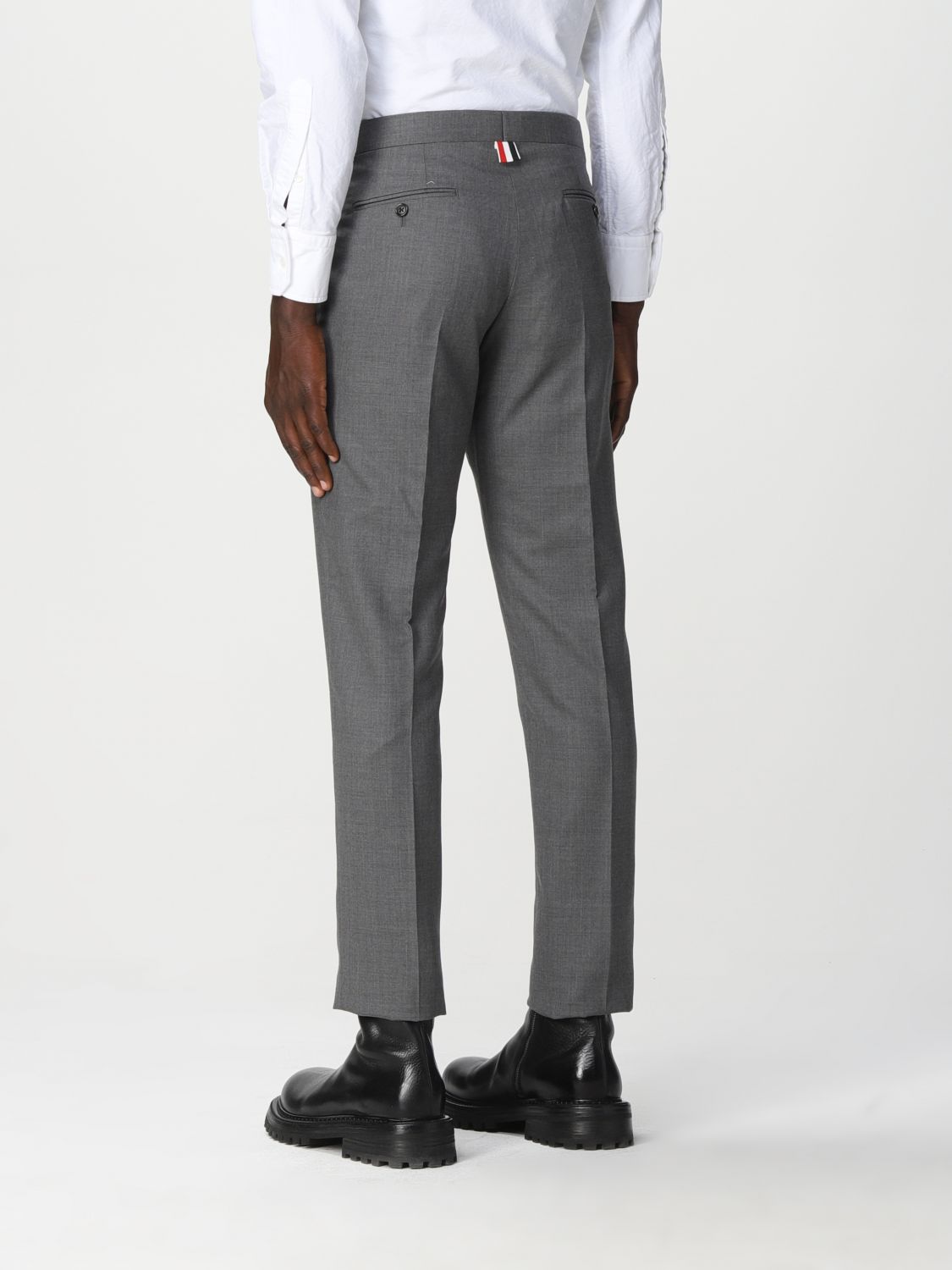 Pantalone Thom Browne: Pantalone skinny Thom Browne con linguetta laterale in twill Super 120's grigio 3