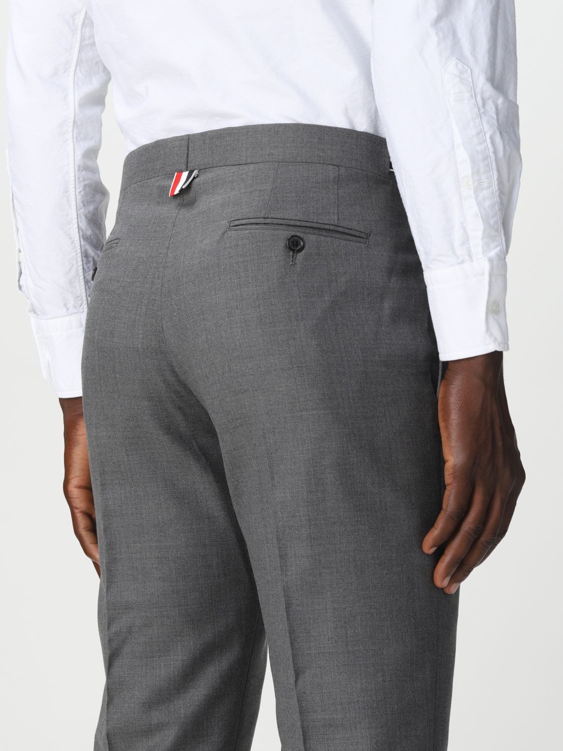 Pantalone Thom Browne: Pantalone skinny Thom Browne con linguetta laterale in twill Super 120's grigio 5